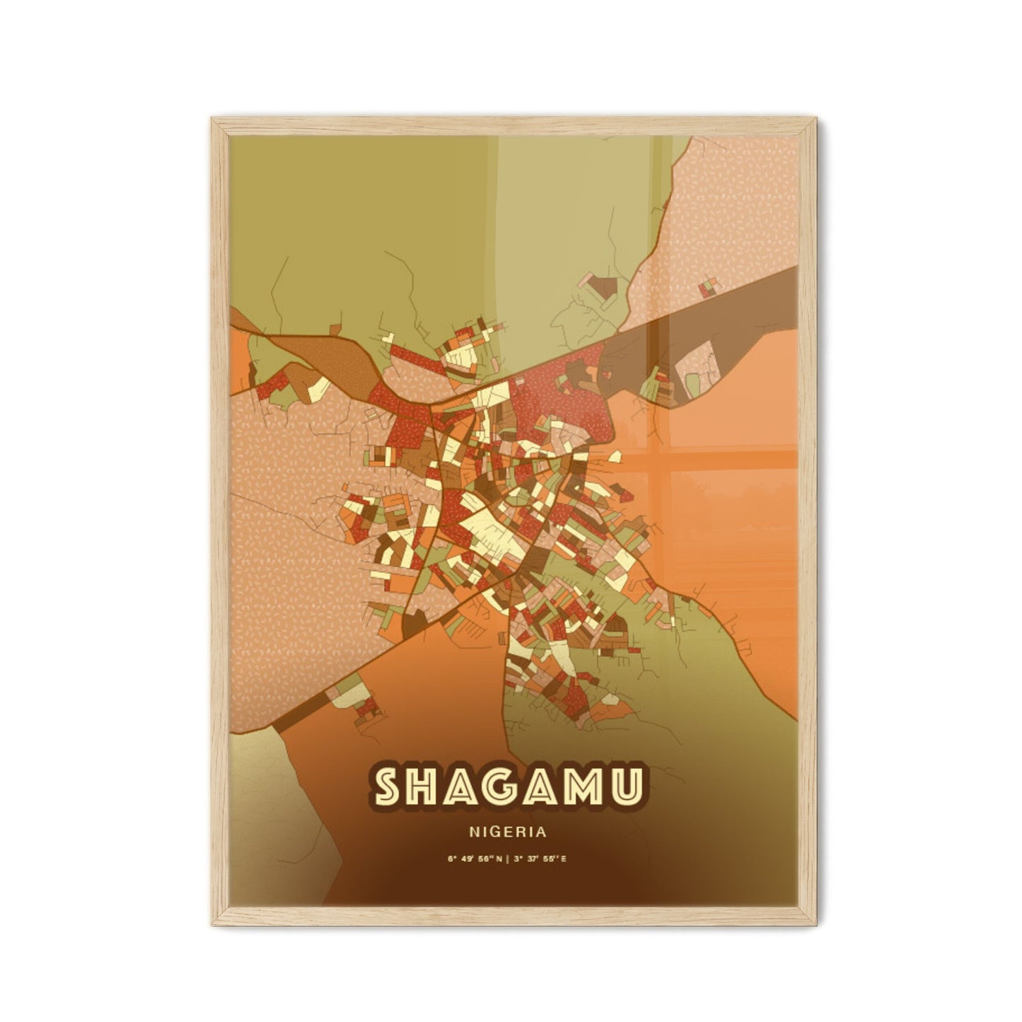 Colorful SHAGAMU NIGERIA Fine Art Map Farmhouse