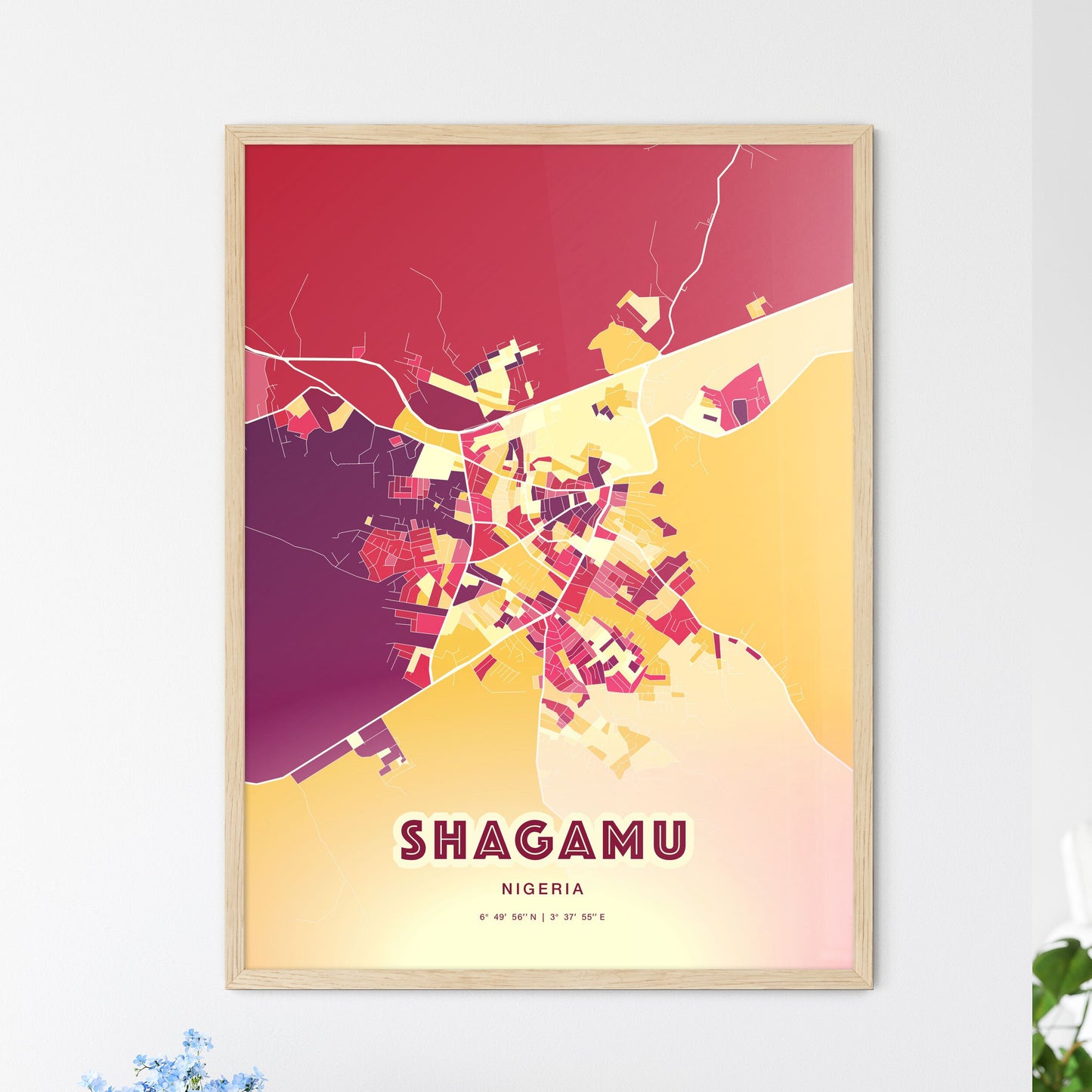 Colorful SHAGAMU NIGERIA Fine Art Map Hot Red