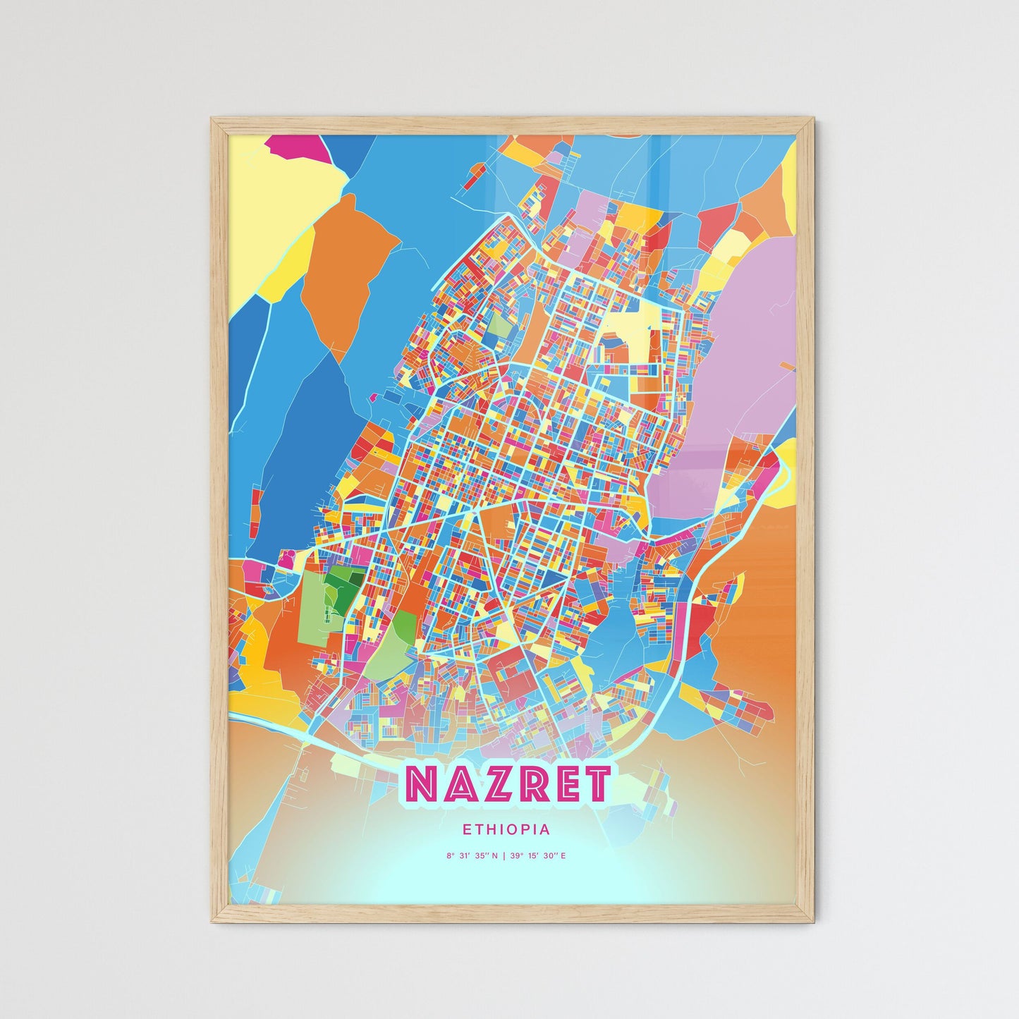 Colorful NAZRET ETHIOPIA Fine Art Map Crazy Colors