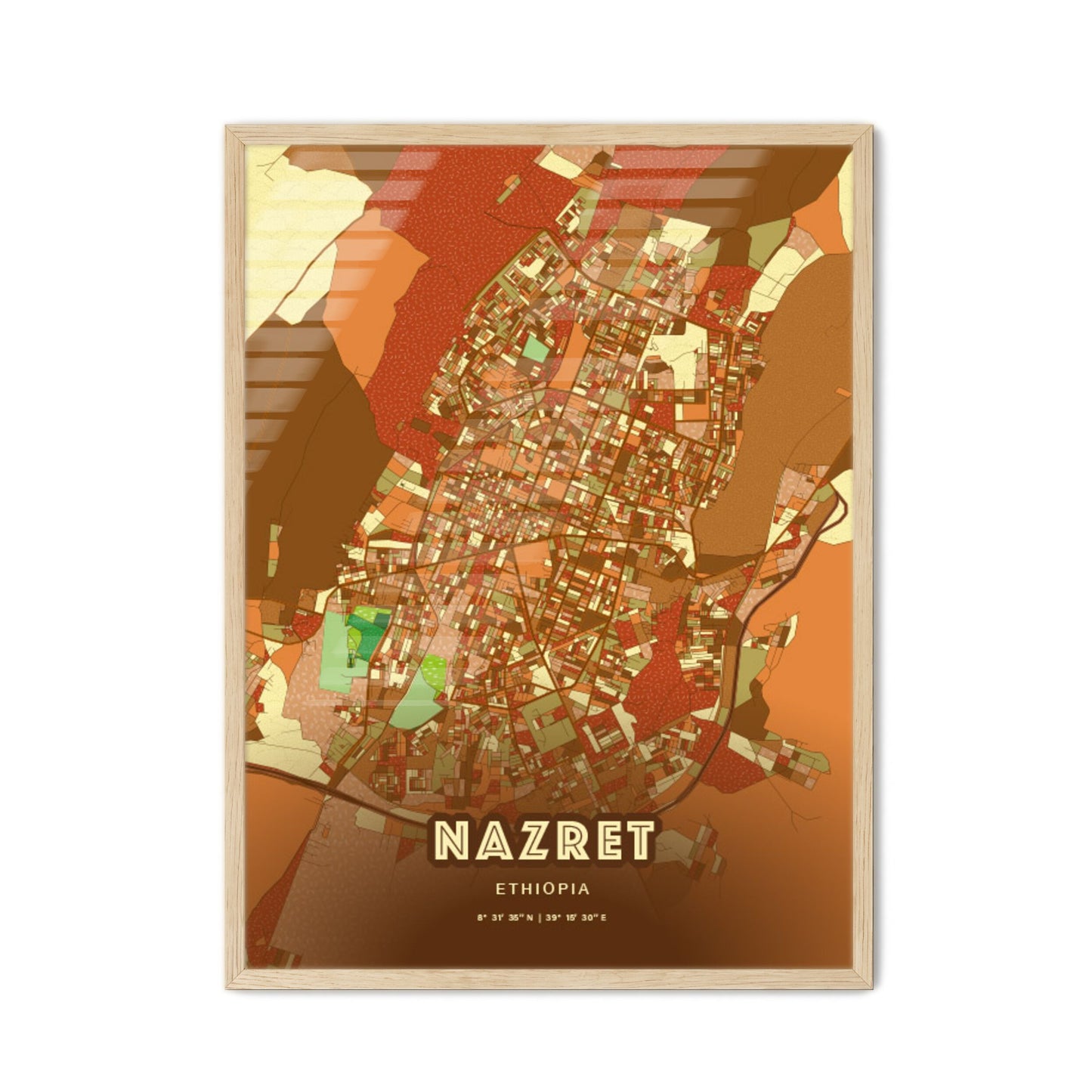 Colorful NAZRET ETHIOPIA Fine Art Map Farmhouse