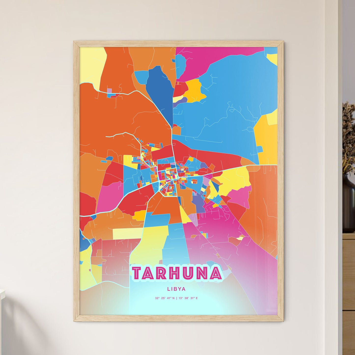 Colorful TARHUNA LIBYA Fine Art Map Crazy Colors
