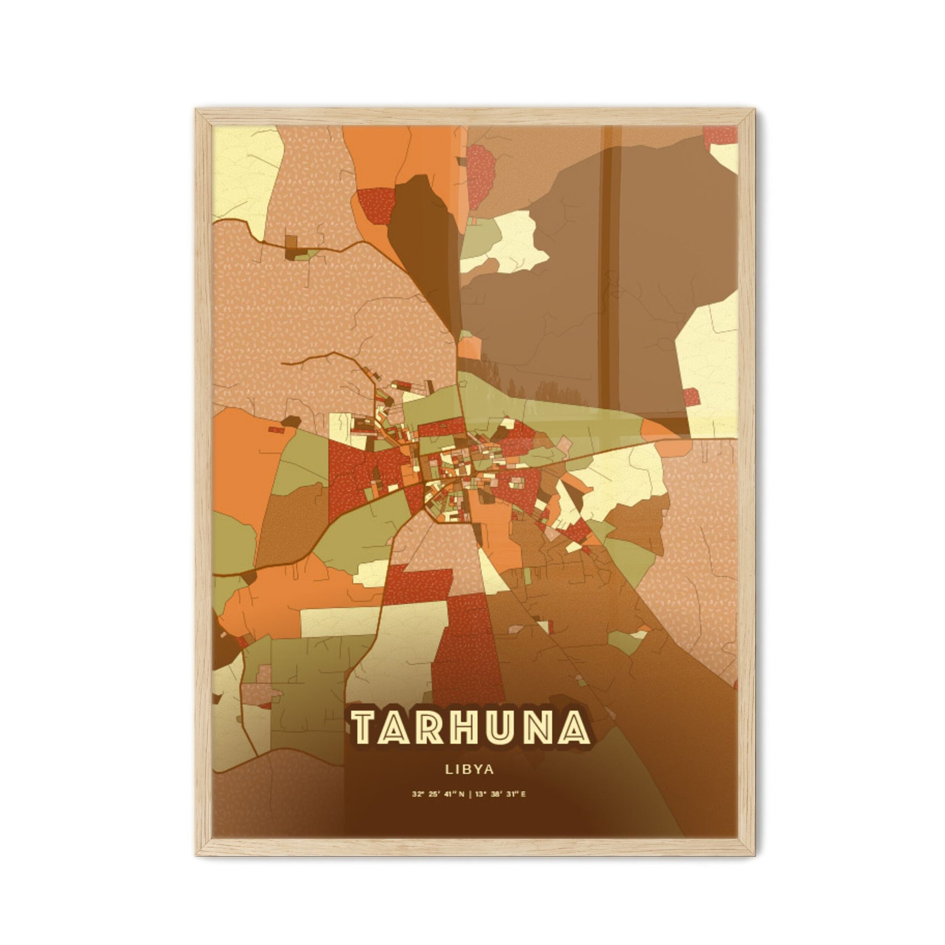 Colorful TARHUNA LIBYA Fine Art Map Farmhouse