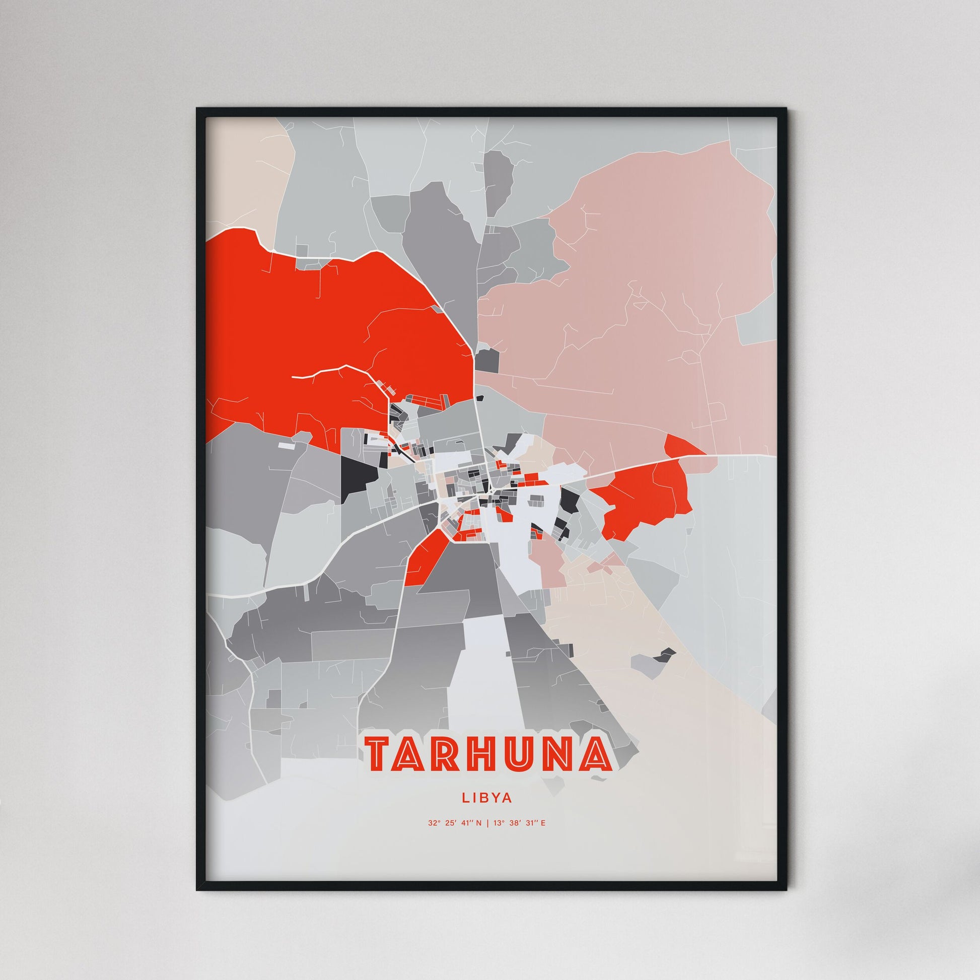 Colorful TARHUNA LIBYA Fine Art Map Modern