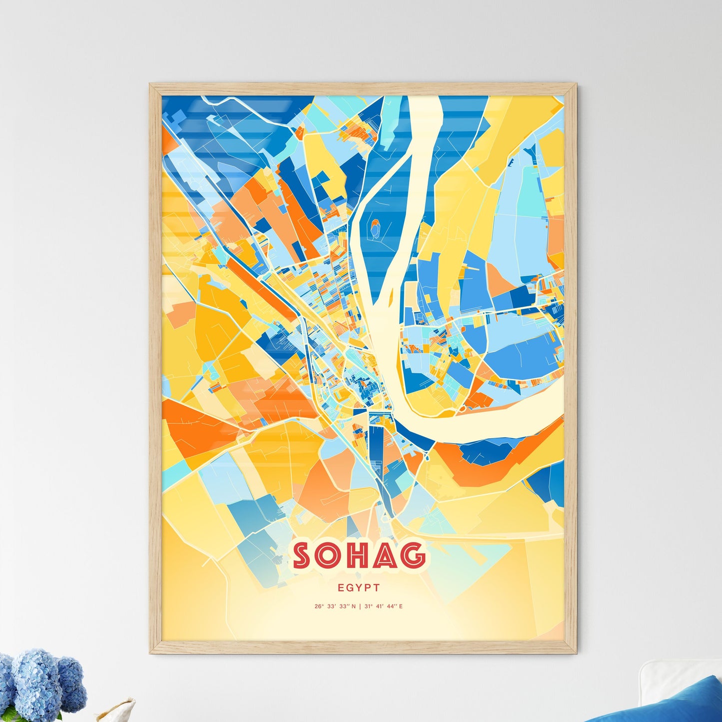 Colorful SOHAG EGYPT Fine Art Map Blue Orange