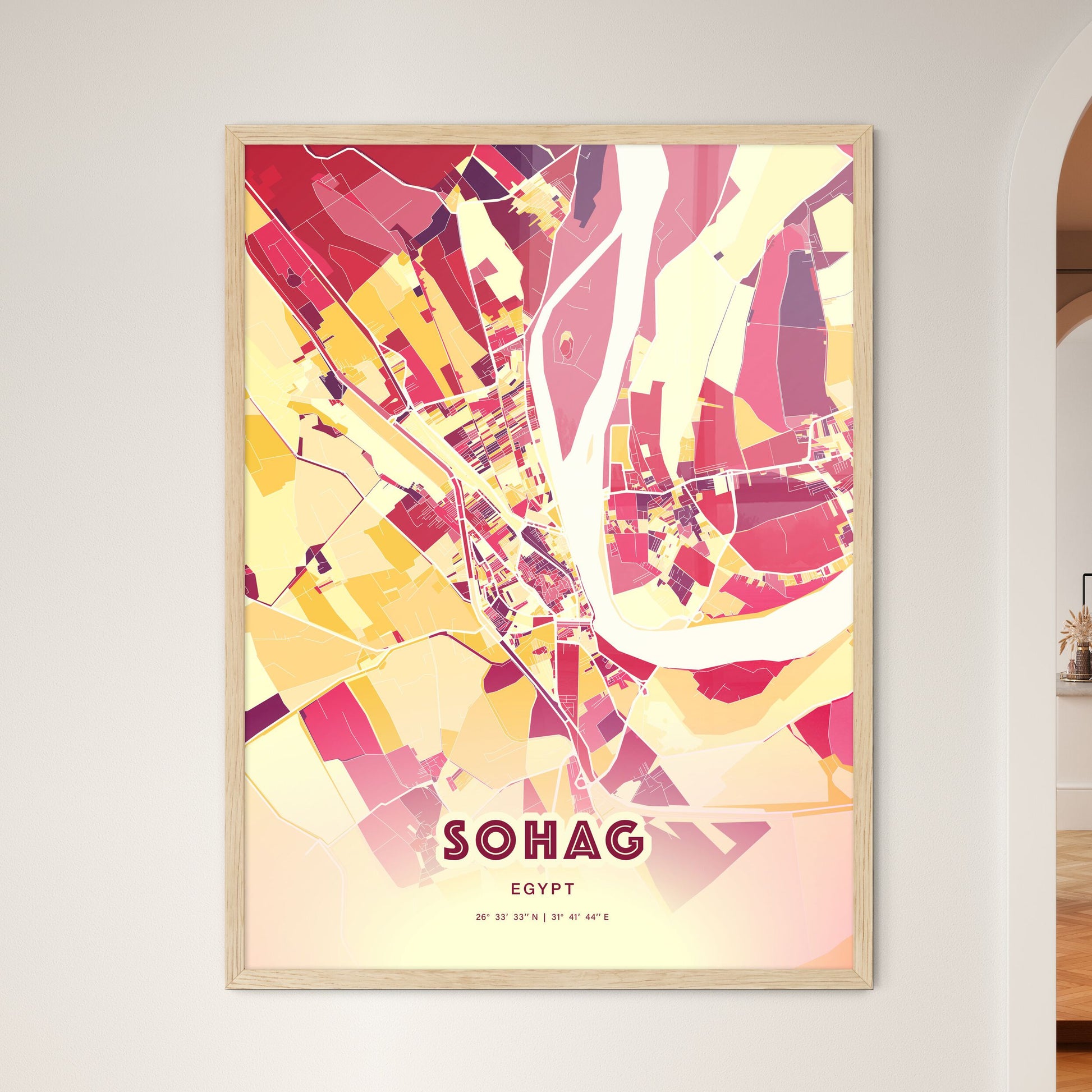 Colorful SOHAG EGYPT Fine Art Map Hot Red