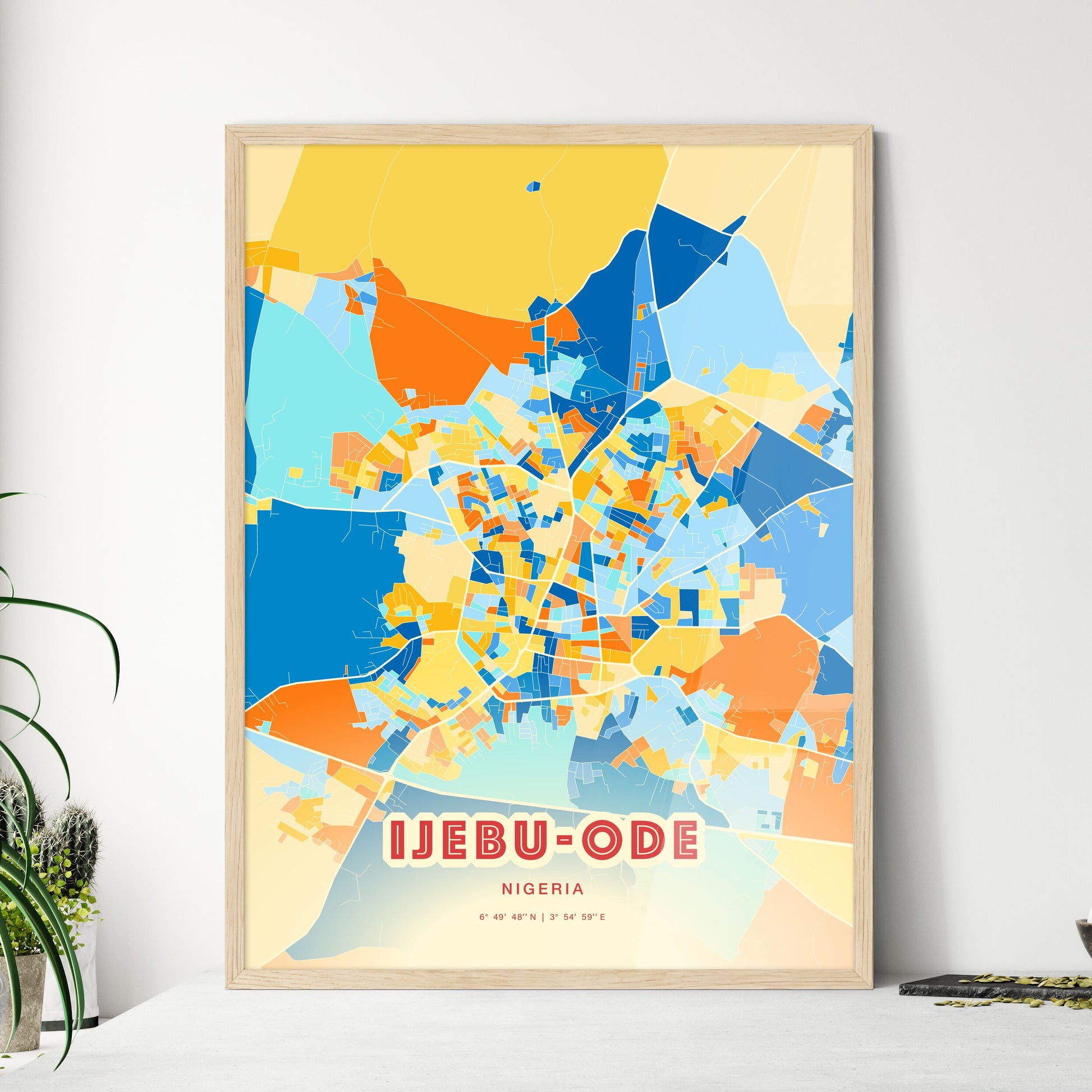 Colorful IJEBU-ODE NIGERIA Fine Art Map Blue Orange