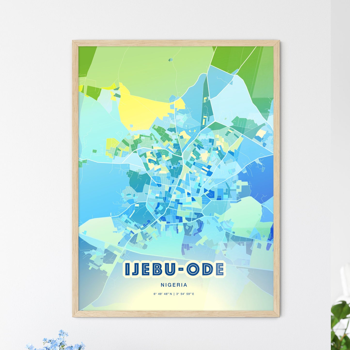 Colorful IJEBU-ODE NIGERIA Fine Art Map Cool Blue