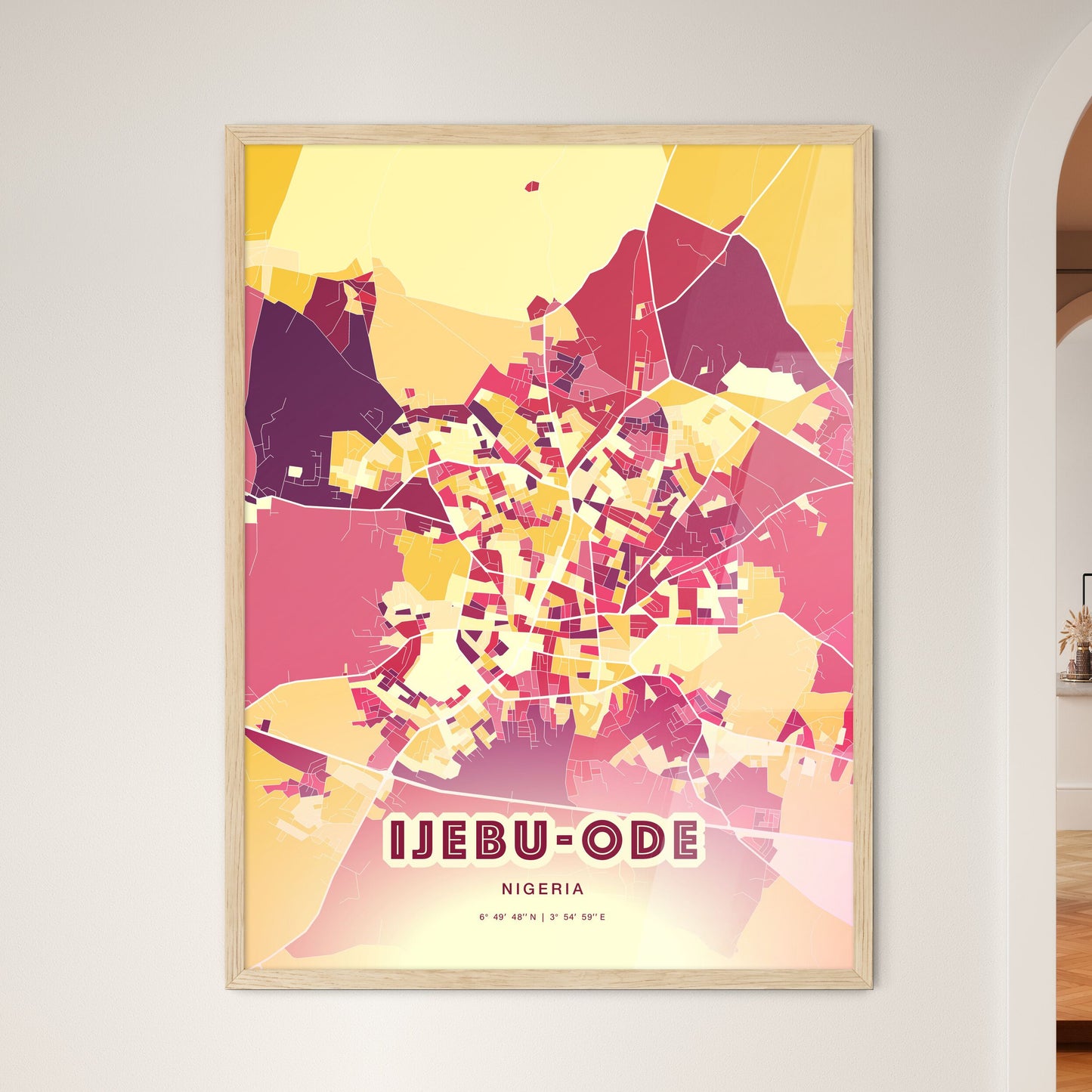 Colorful IJEBU-ODE NIGERIA Fine Art Map Hot Red