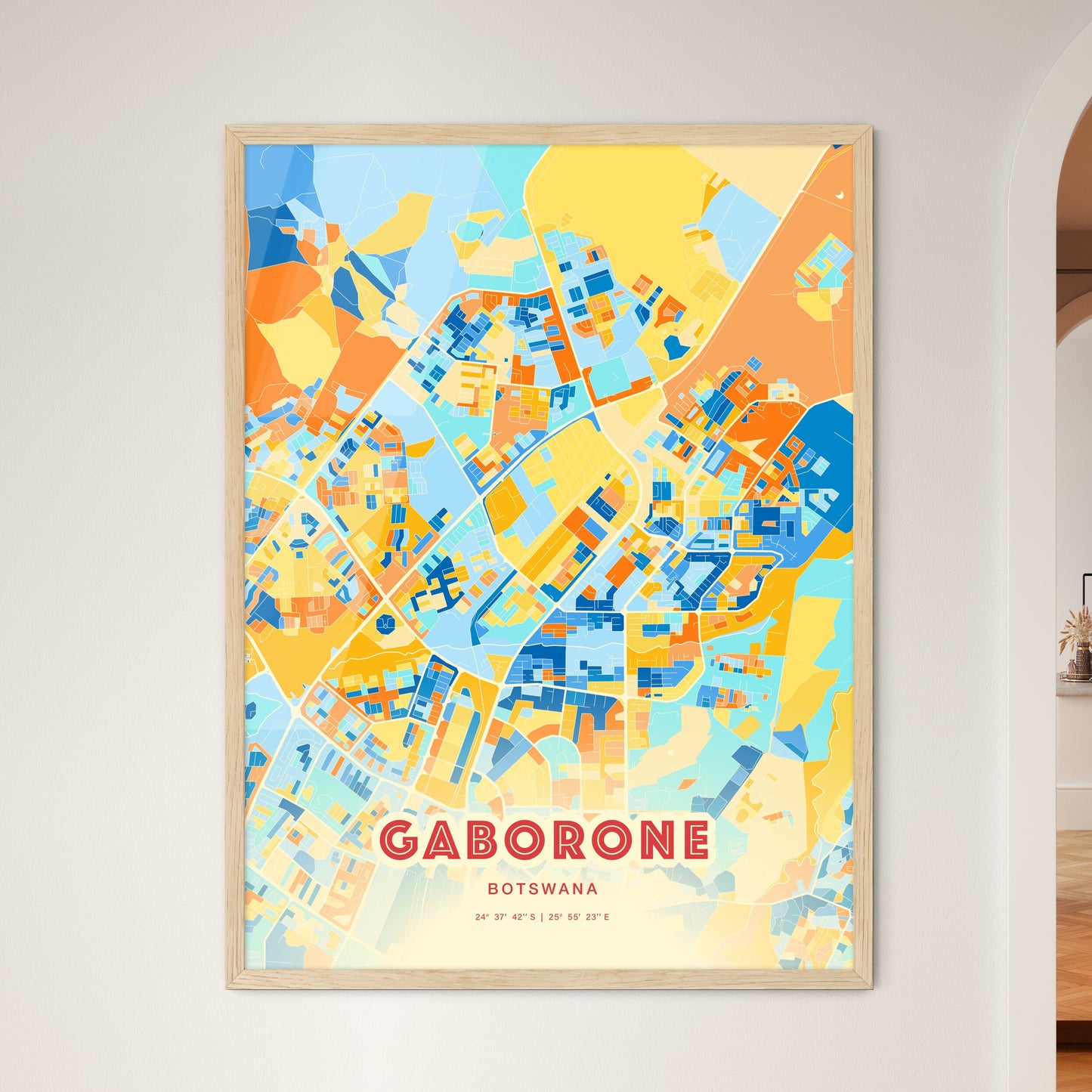 Colorful GABORONE BOTSWANA Fine Art Map Blue Orange