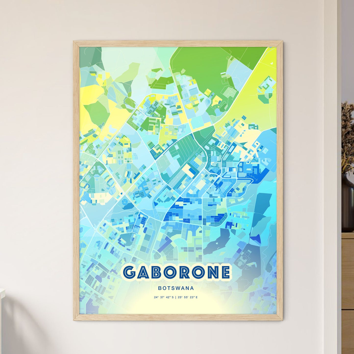 Colorful GABORONE BOTSWANA Fine Art Map Cool Blue