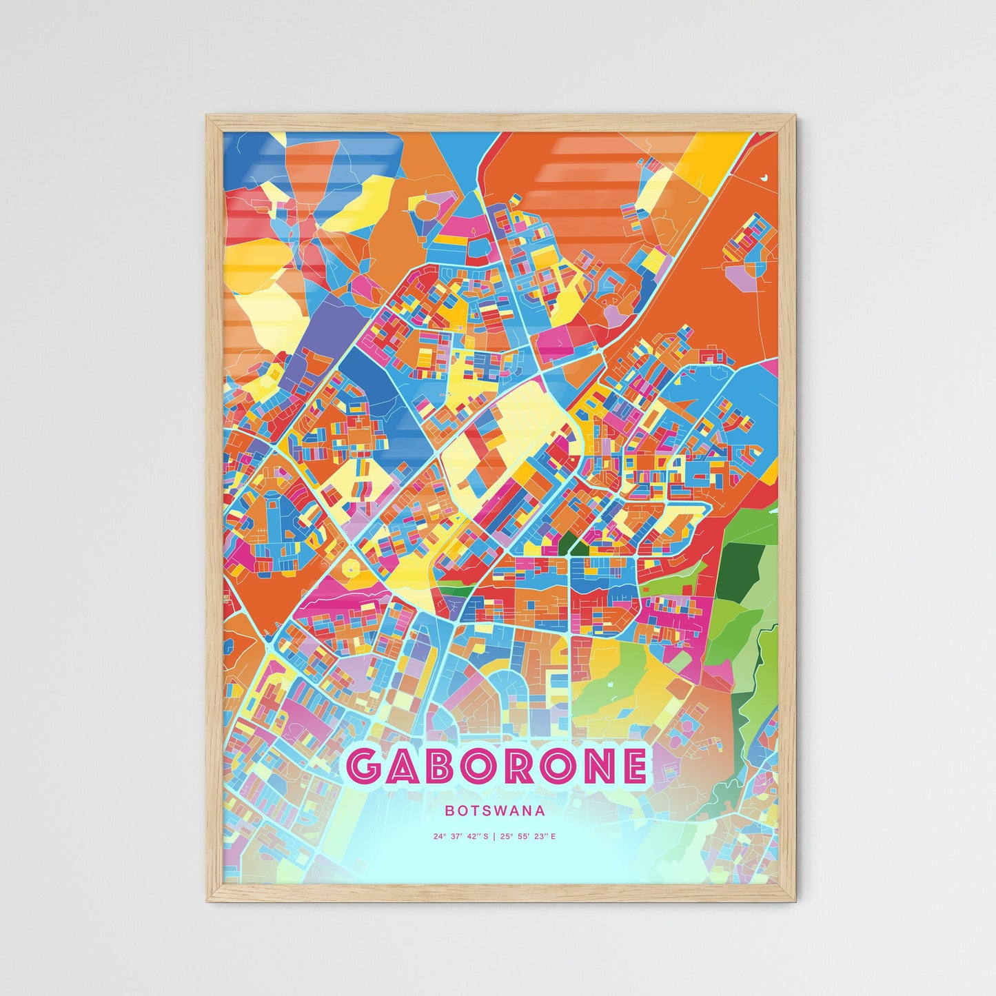 Colorful GABORONE BOTSWANA Fine Art Map Crazy Colors