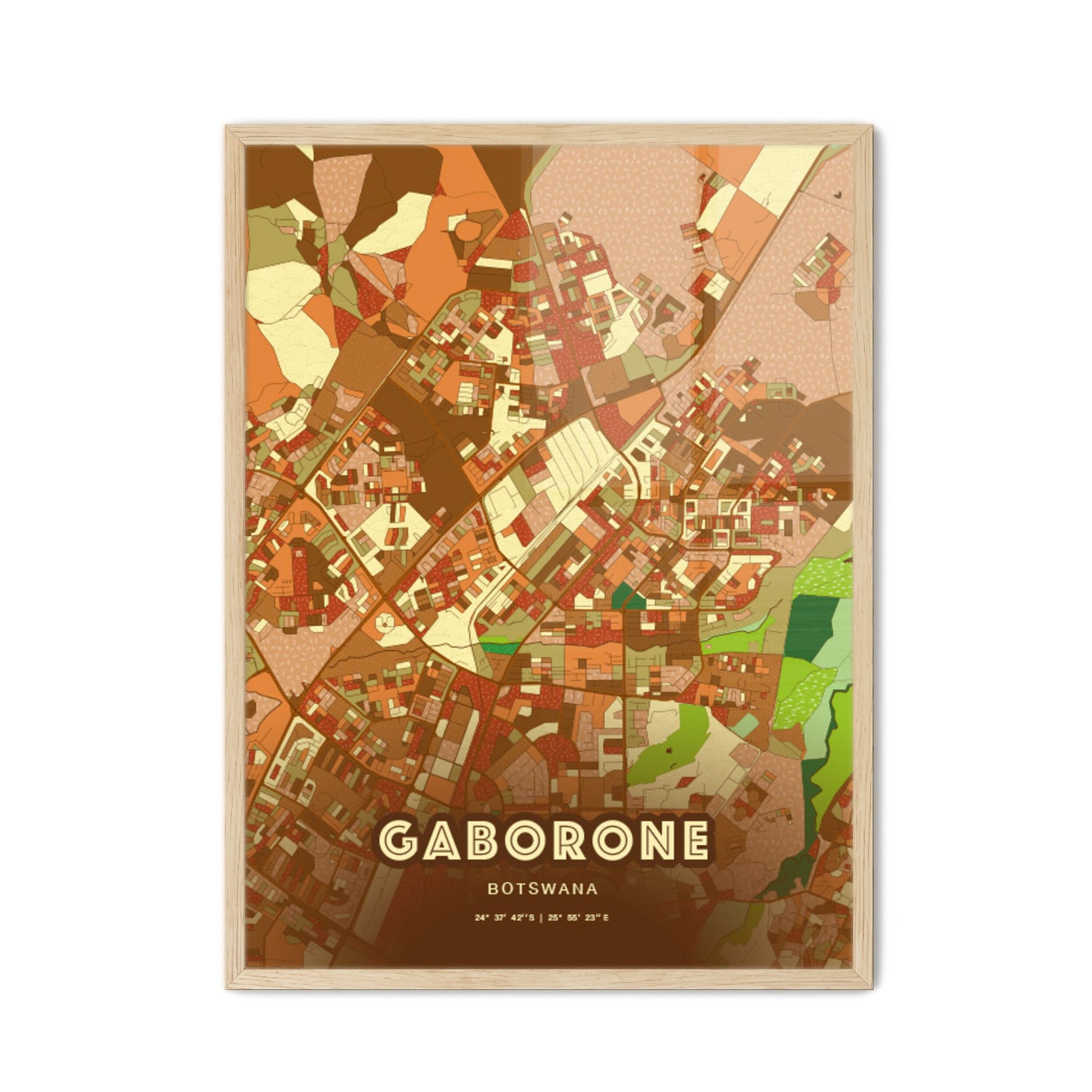 Colorful GABORONE BOTSWANA Fine Art Map Farmhouse