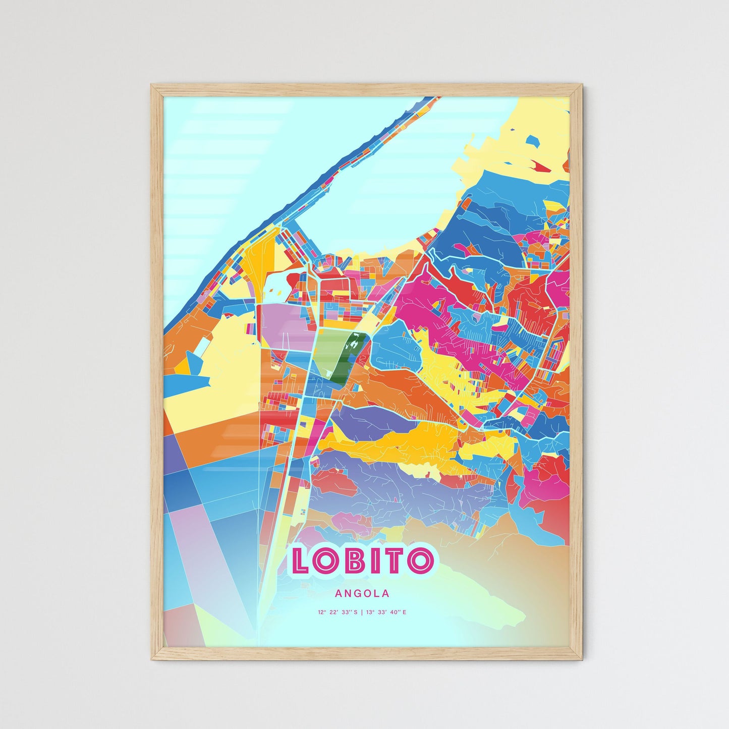 Colorful LOBITO ANGOLA Fine Art Map Crazy Colors