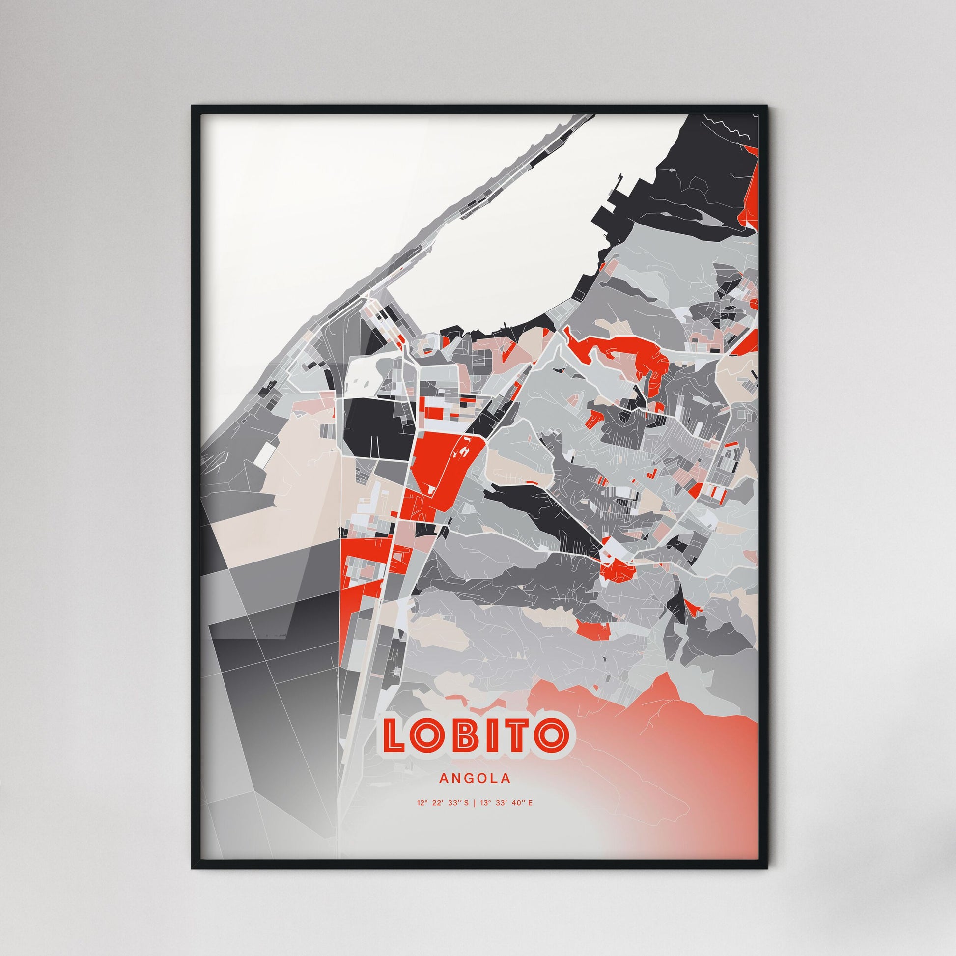 Colorful LOBITO ANGOLA Fine Art Map Modern