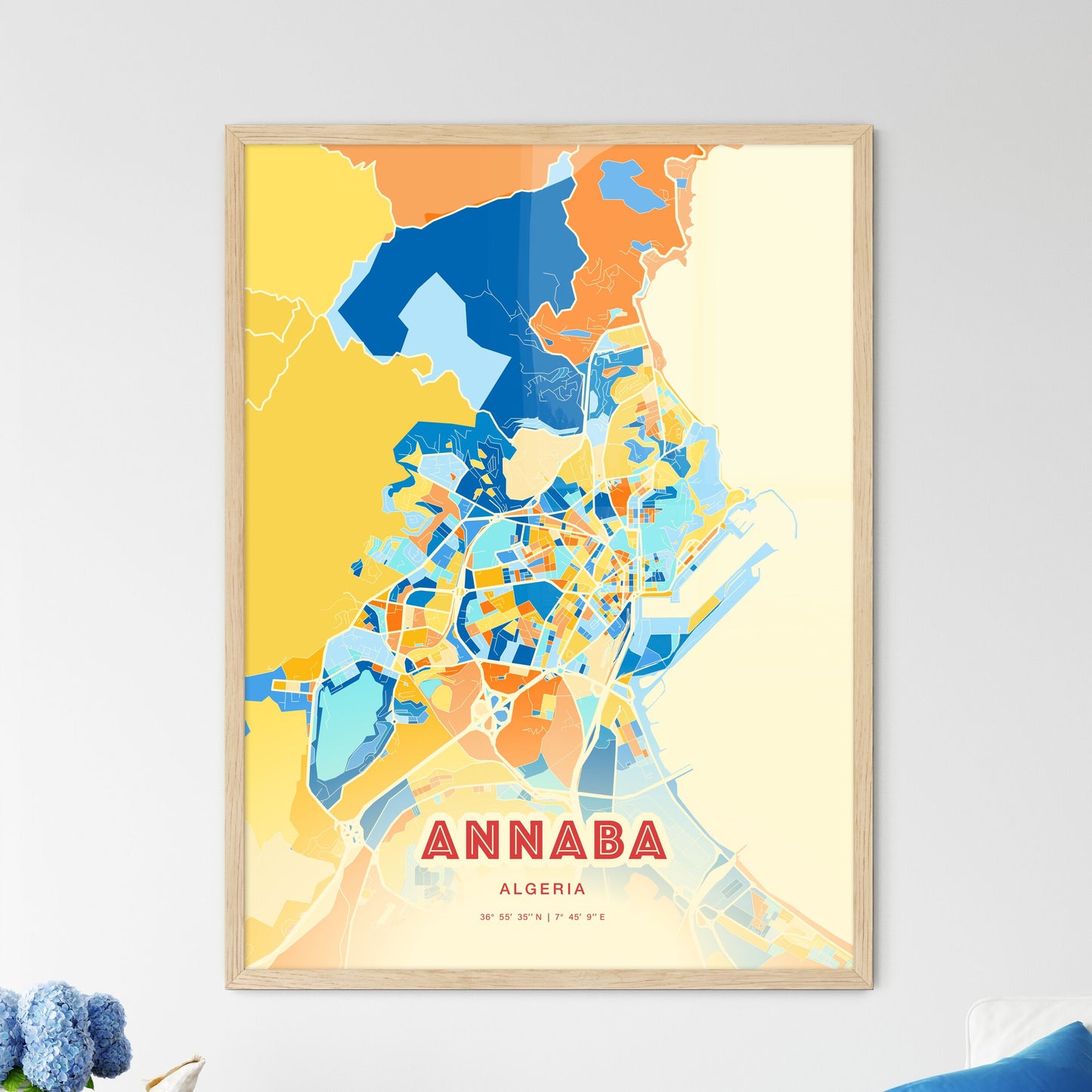 Colorful ANNABA ALGERIA Fine Art Map Blue Orange