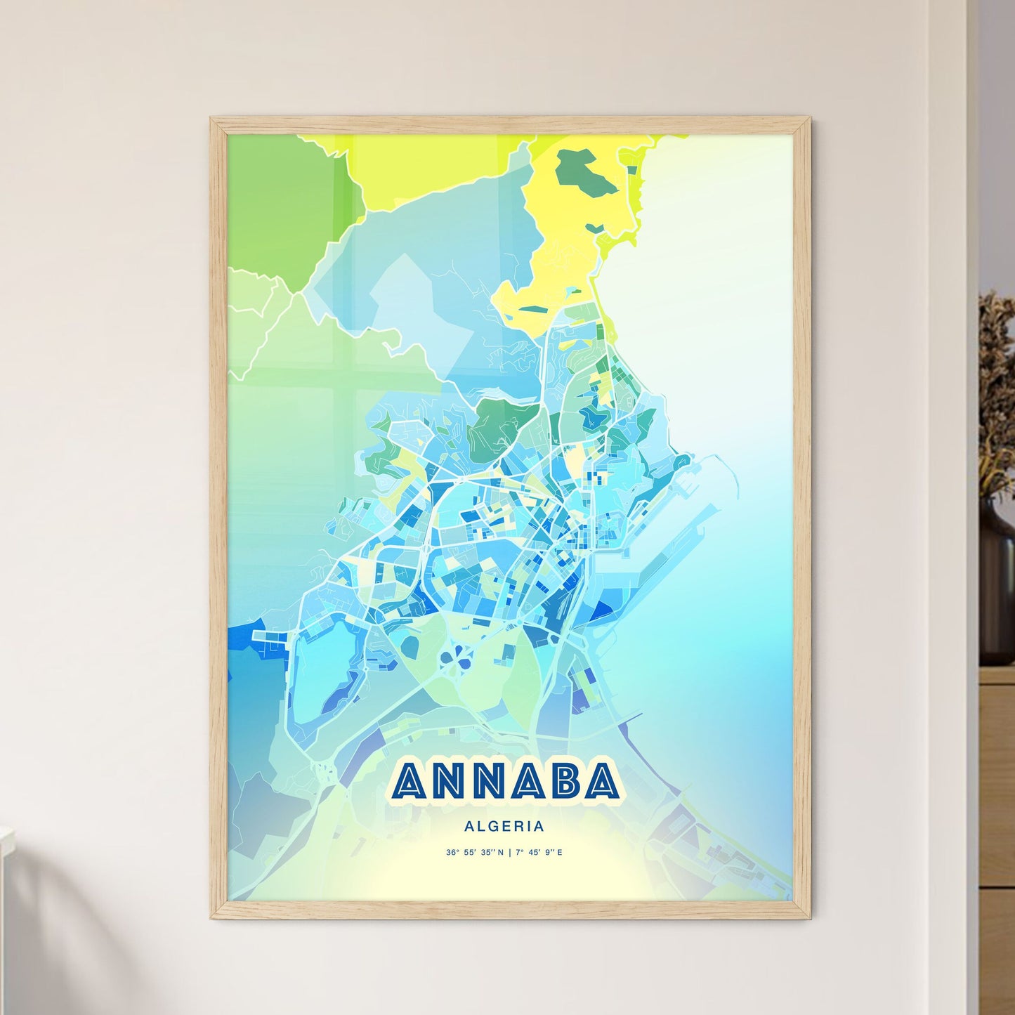 Colorful ANNABA ALGERIA Fine Art Map Cool Blue
