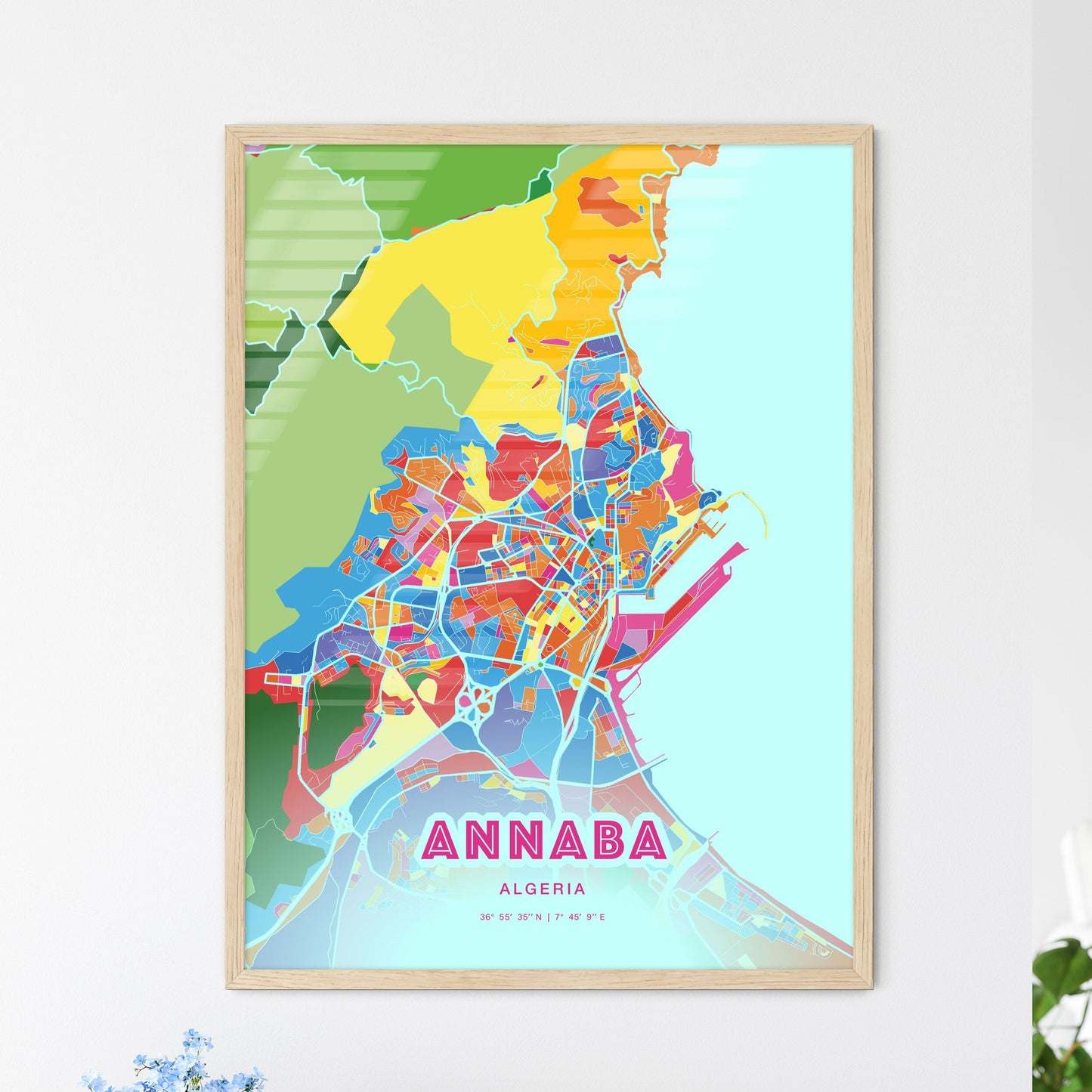Colorful ANNABA ALGERIA Fine Art Map Crazy Colors