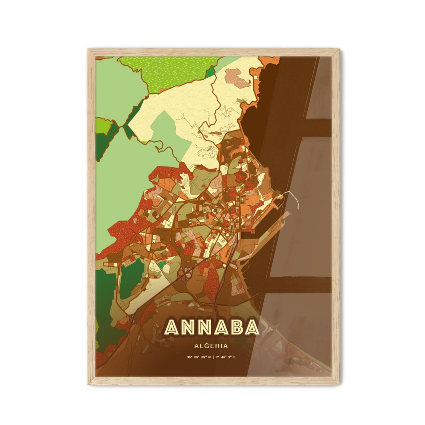 Colorful ANNABA ALGERIA Fine Art Map Farmhouse