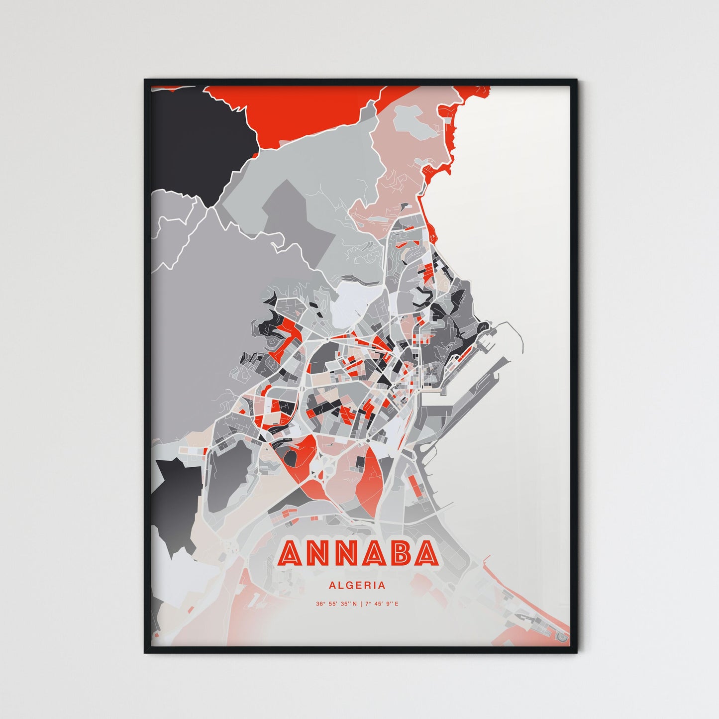 Colorful ANNABA ALGERIA Fine Art Map Modern