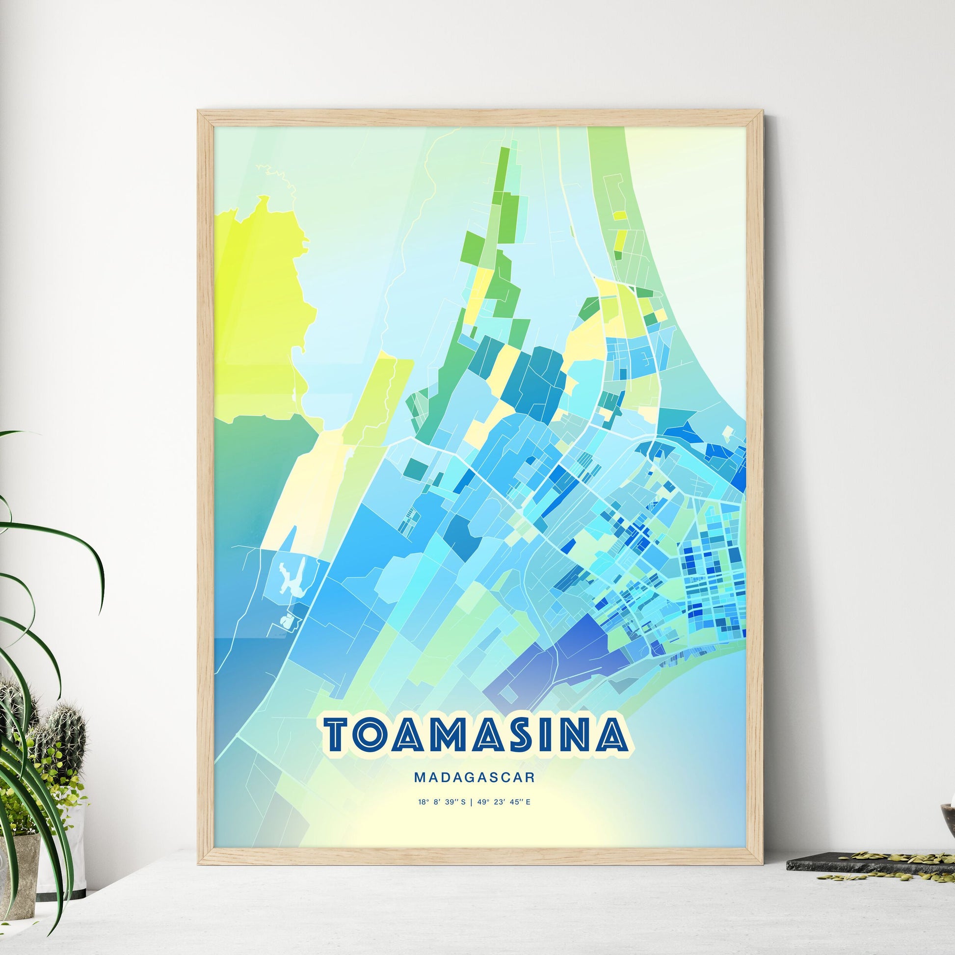 Colorful TOAMASINA MADAGASCAR Fine Art Map Cool Blue