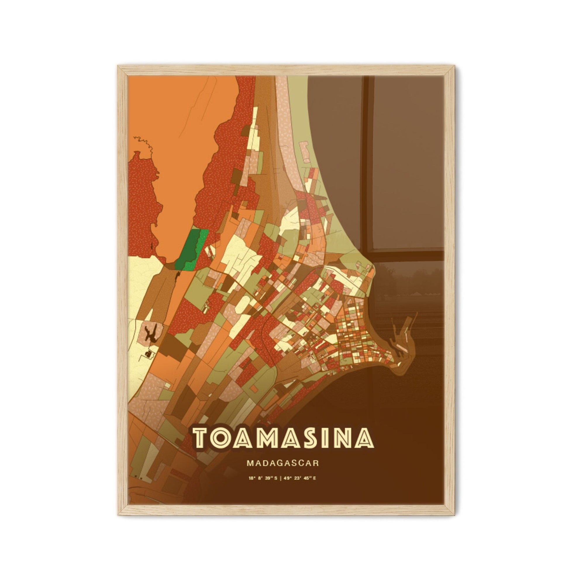 Colorful TOAMASINA MADAGASCAR Fine Art Map Farmhouse