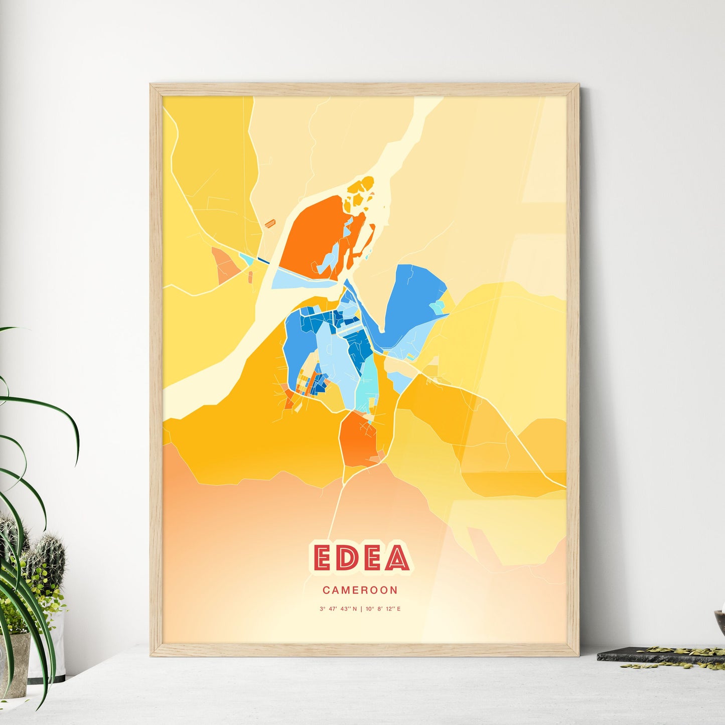 Colorful EDEA CAMEROON Fine Art Map Blue Orange