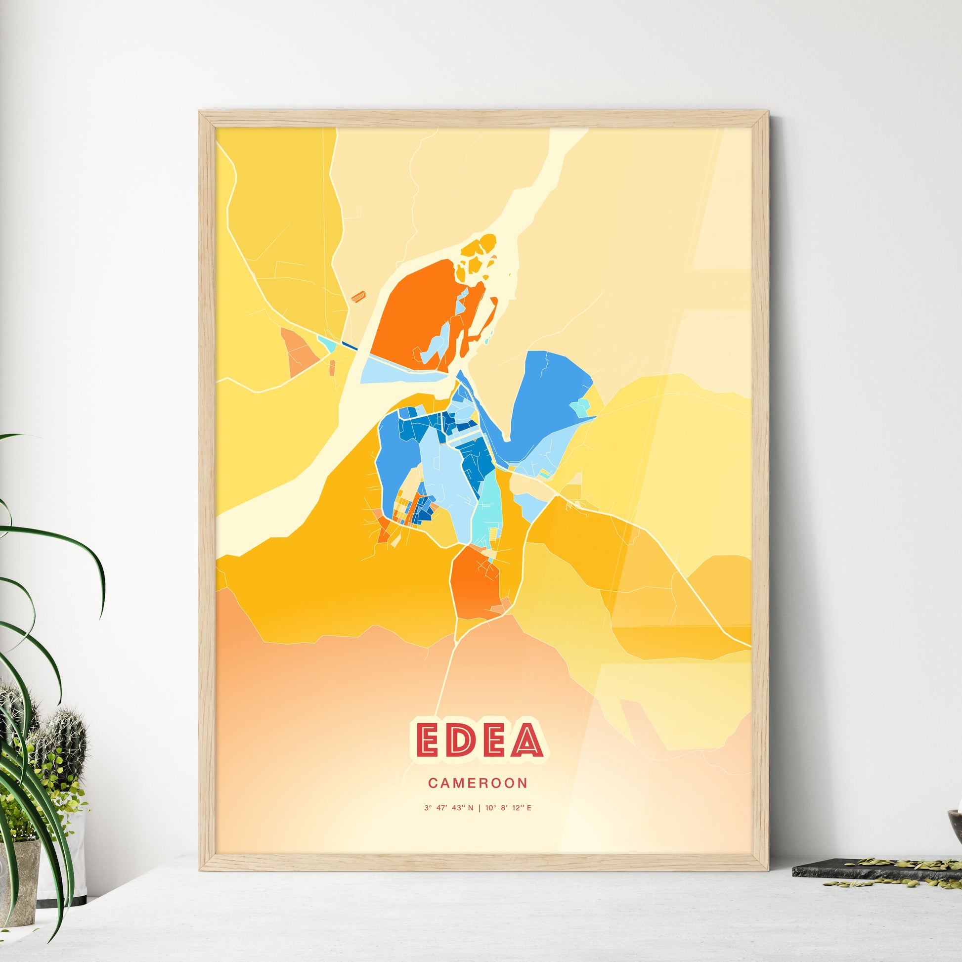 Colorful EDEA CAMEROON Fine Art Map Blue Orange