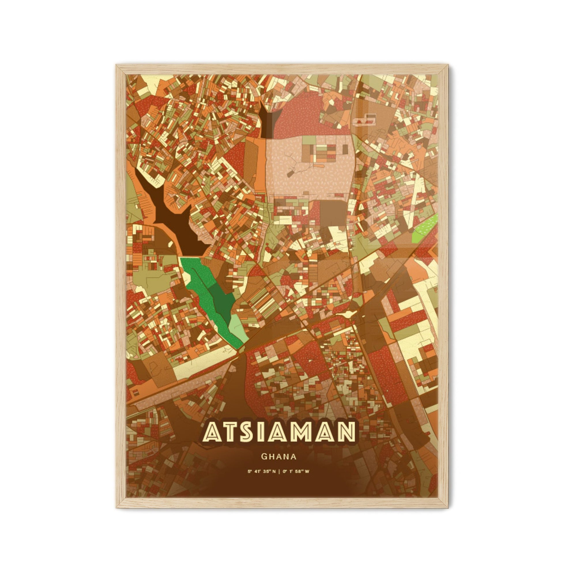 Colorful ATSIAMAN GHANA Fine Art Map Farmhouse