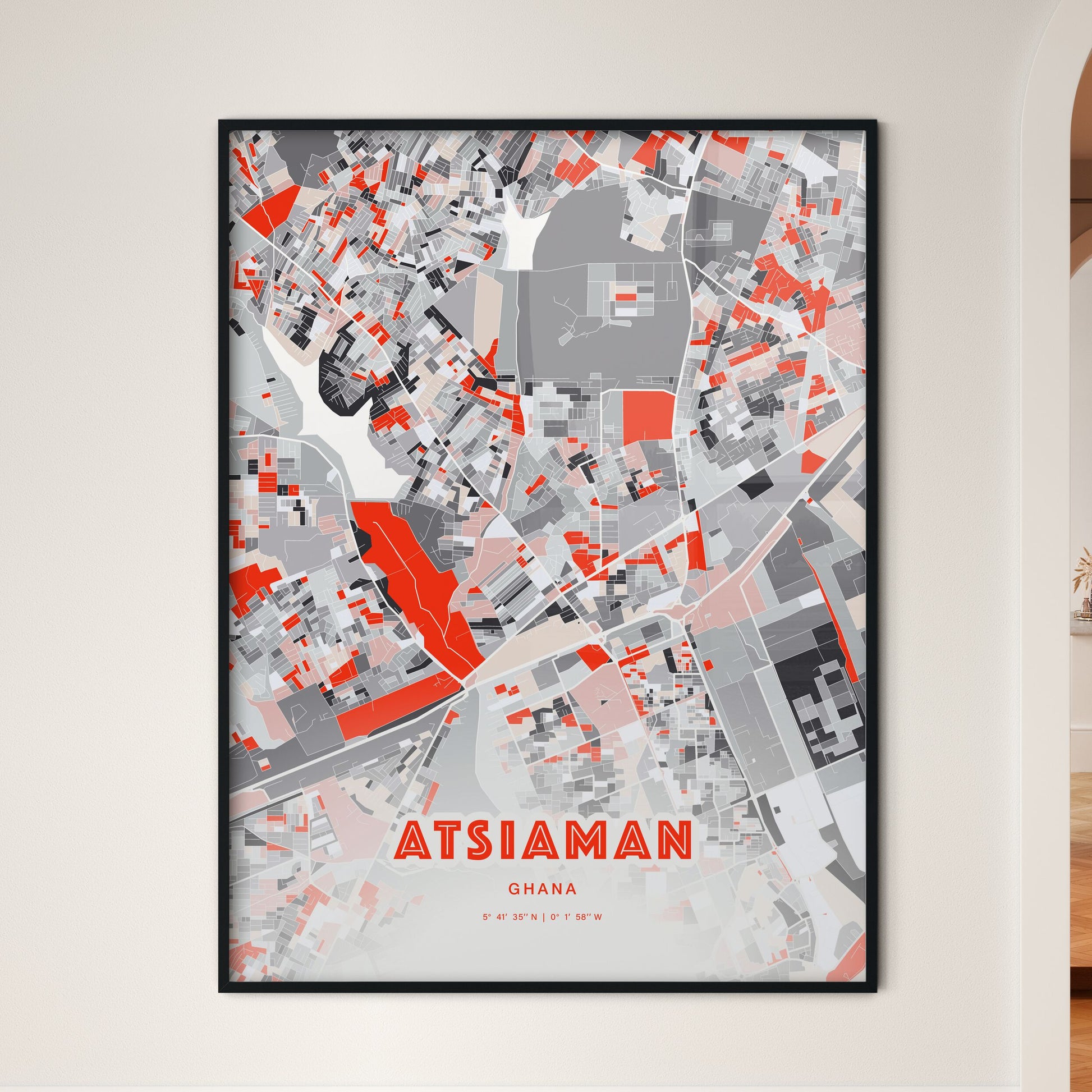 Colorful ATSIAMAN GHANA Fine Art Map Modern