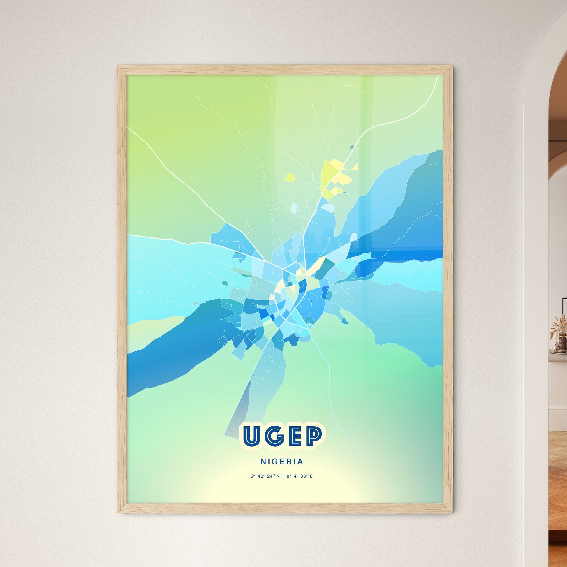 Colorful UGEP NIGERIA Fine Art Map Cool Blue