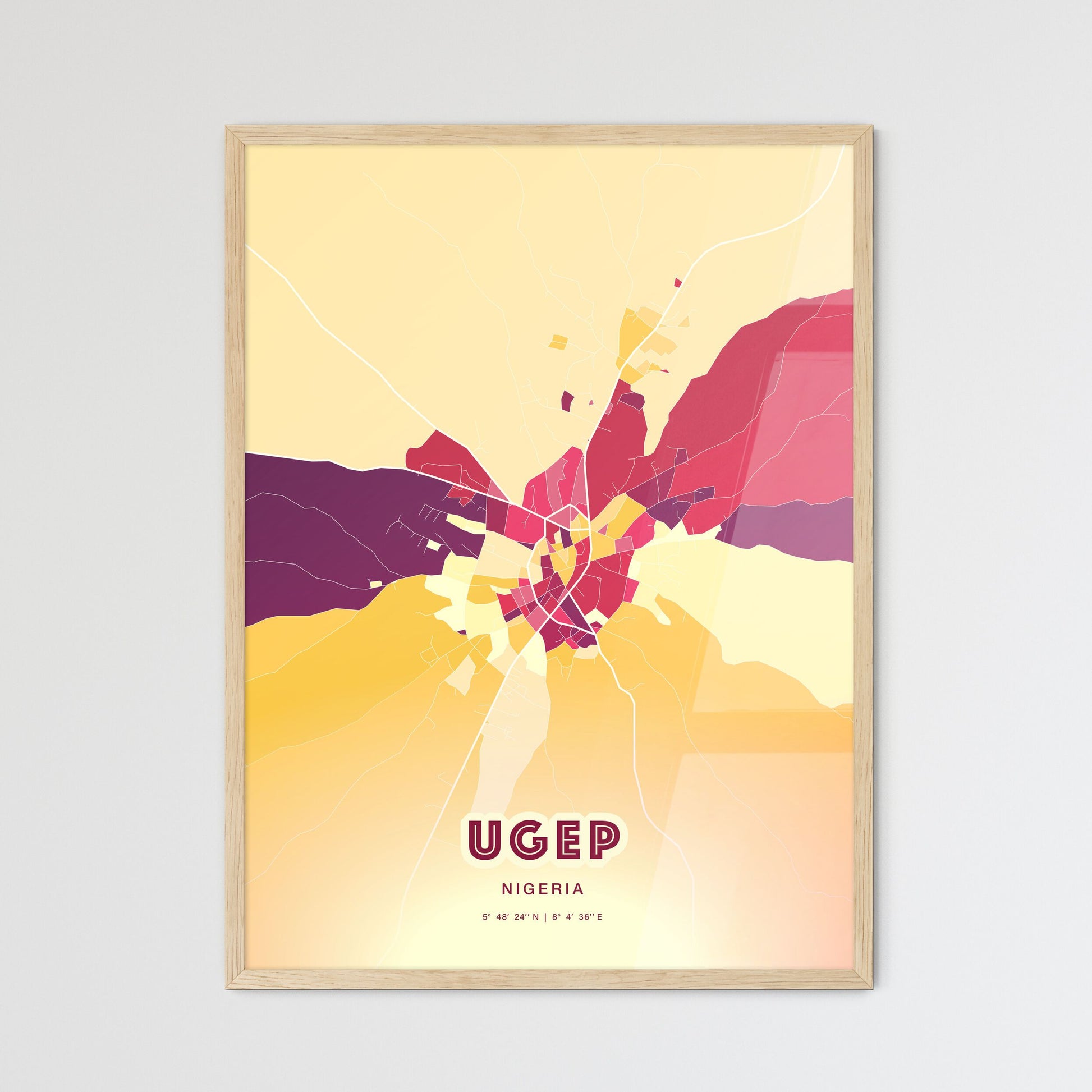 Colorful UGEP NIGERIA Fine Art Map Hot Red