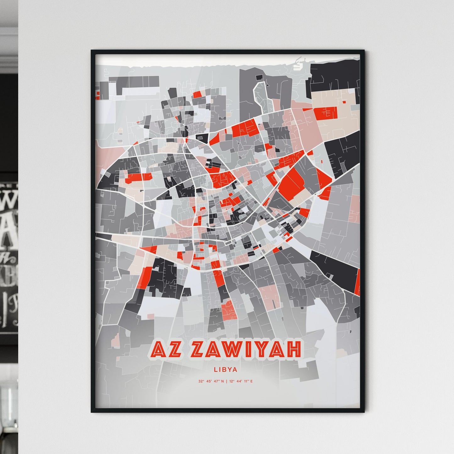 Colorful AZ ZAWIYAH LIBYA Fine Art Map Modern