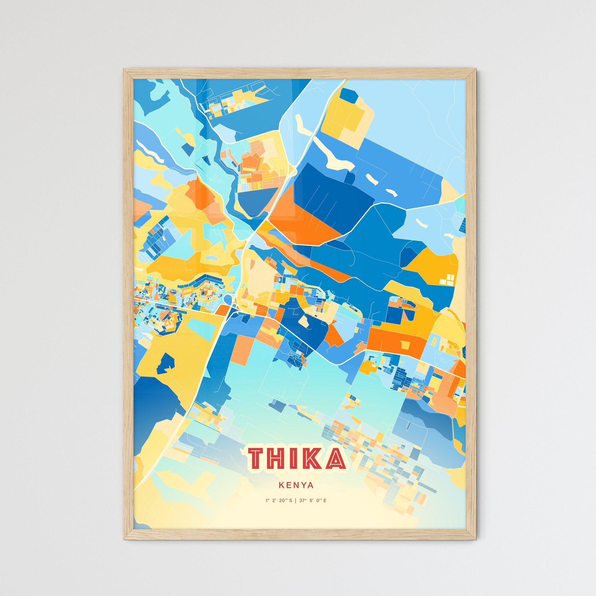 Colorful THIKA KENYA Fine Art Map Blue Orange