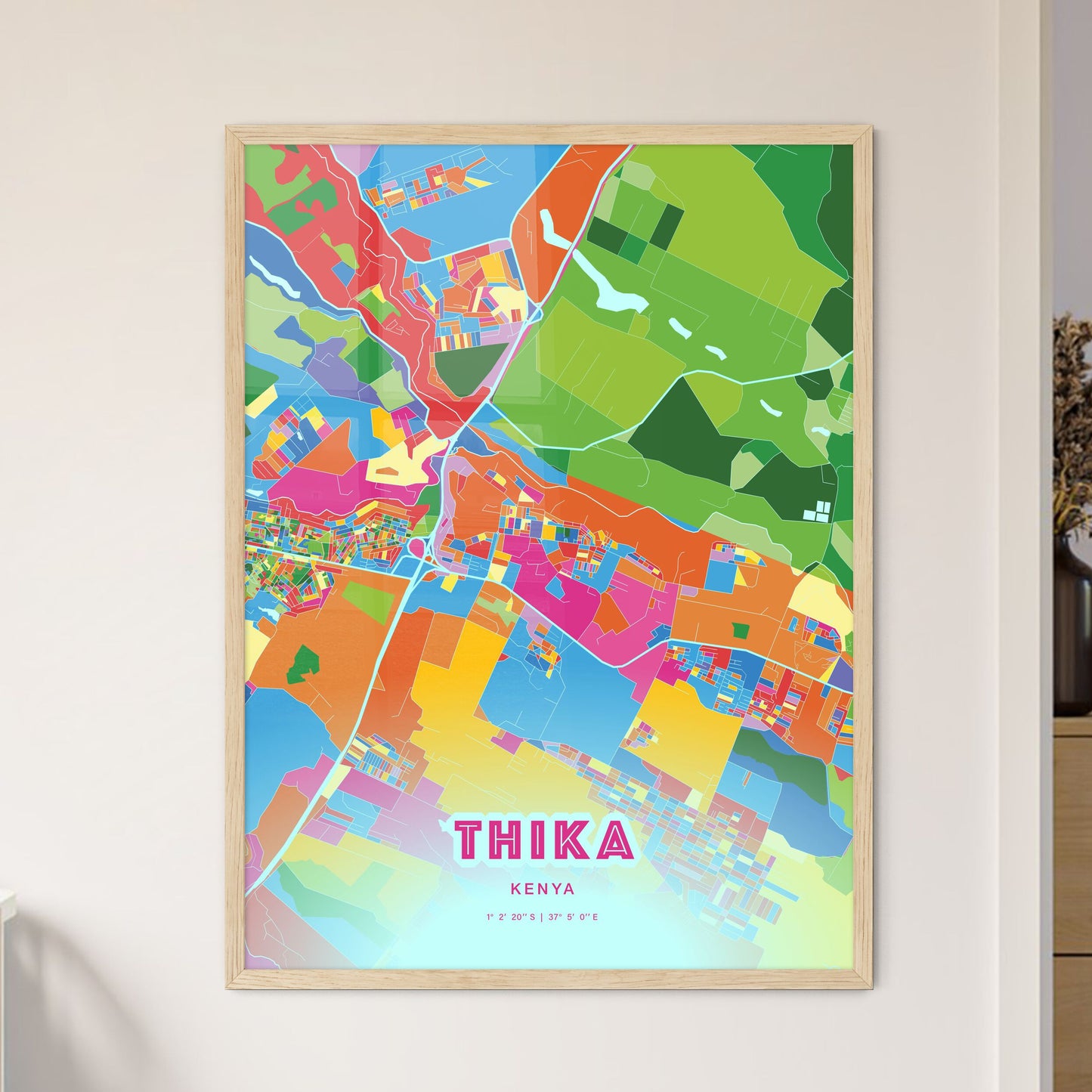 Colorful THIKA KENYA Fine Art Map Crazy Colors
