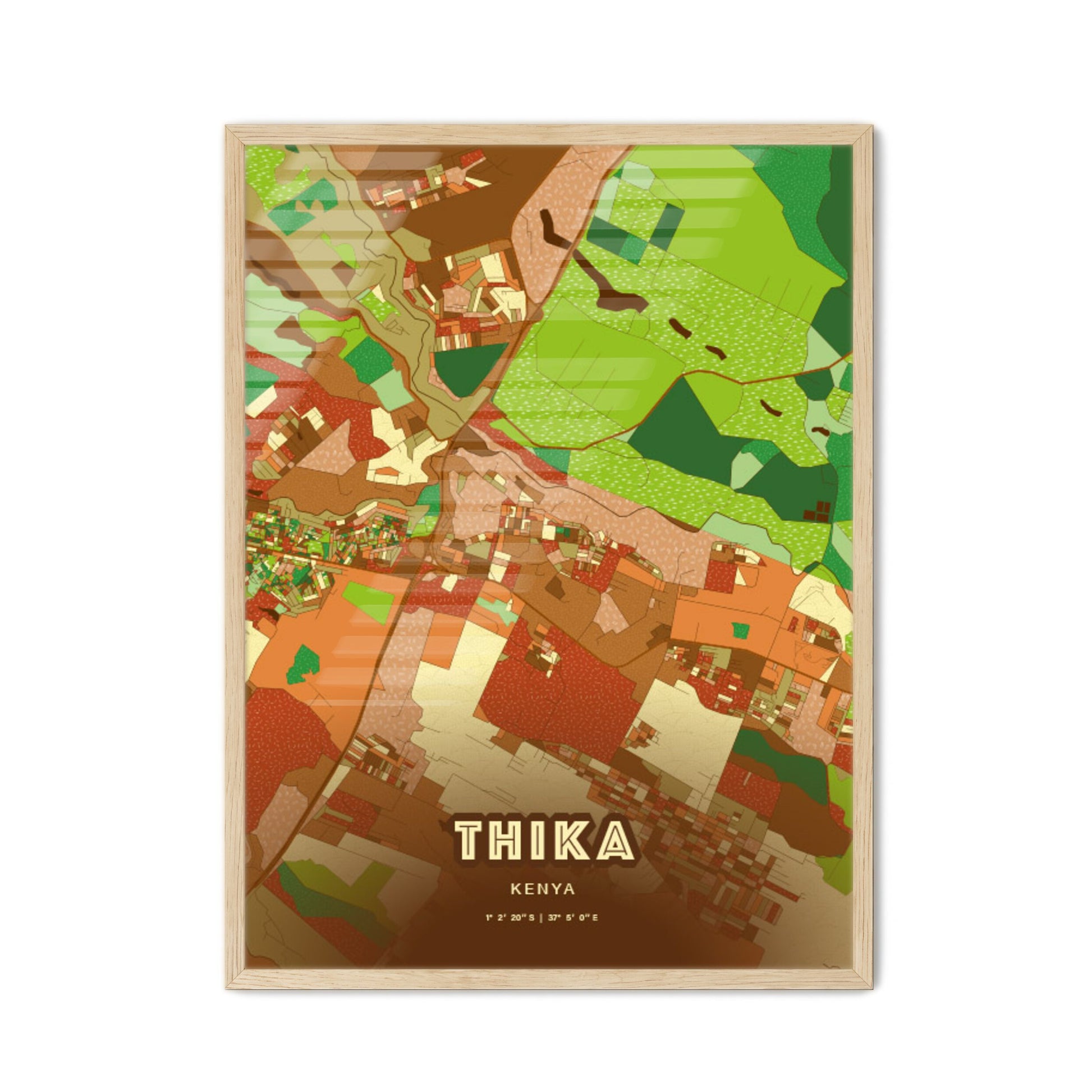 Colorful THIKA KENYA Fine Art Map Farmhouse