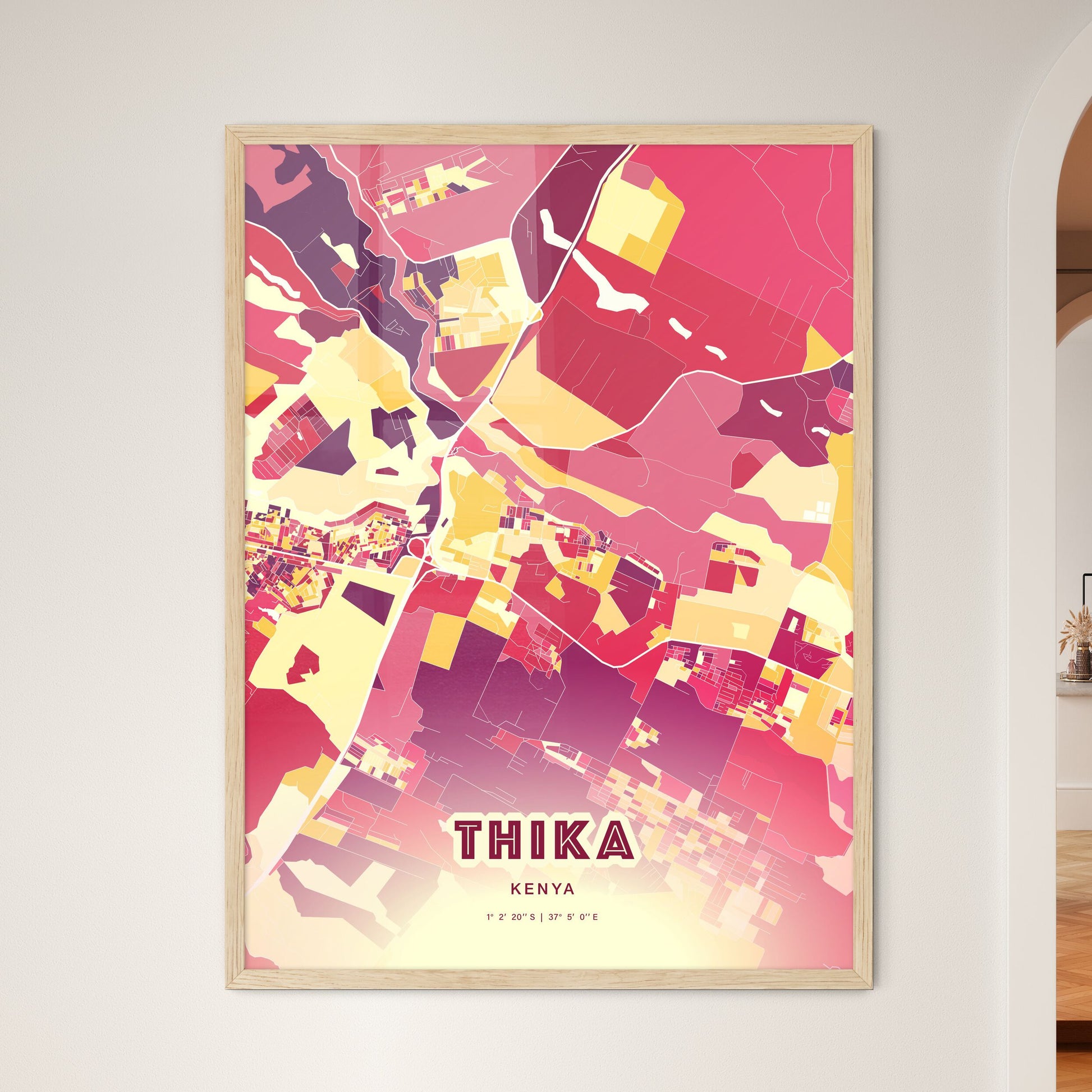 Colorful THIKA KENYA Fine Art Map Hot Red