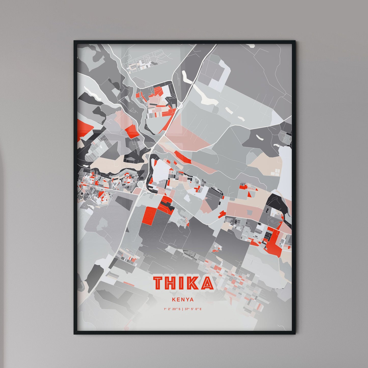 Colorful THIKA KENYA Fine Art Map Modern