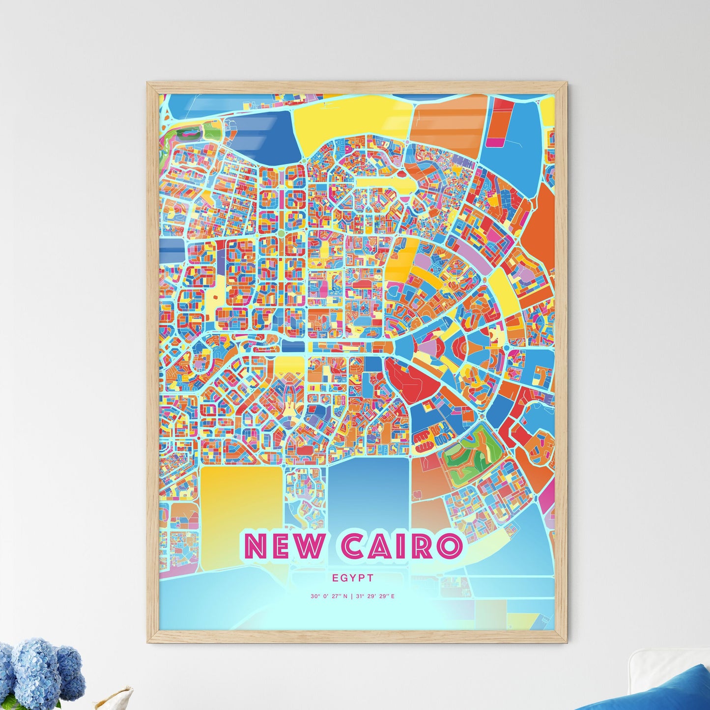 Colorful NEW CAIRO EGYPT Fine Art Map Crazy Colors