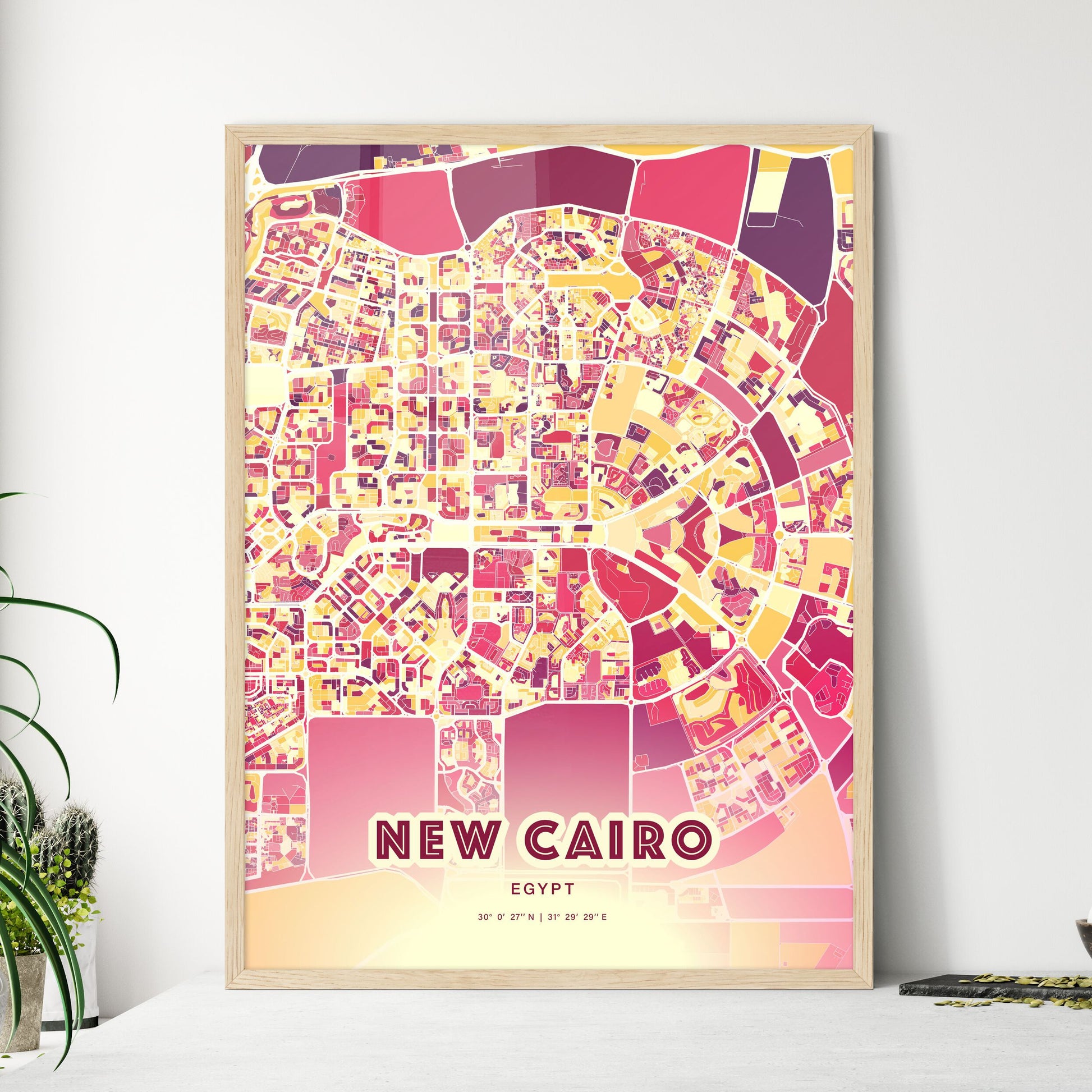 Colorful NEW CAIRO EGYPT Fine Art Map Hot Red