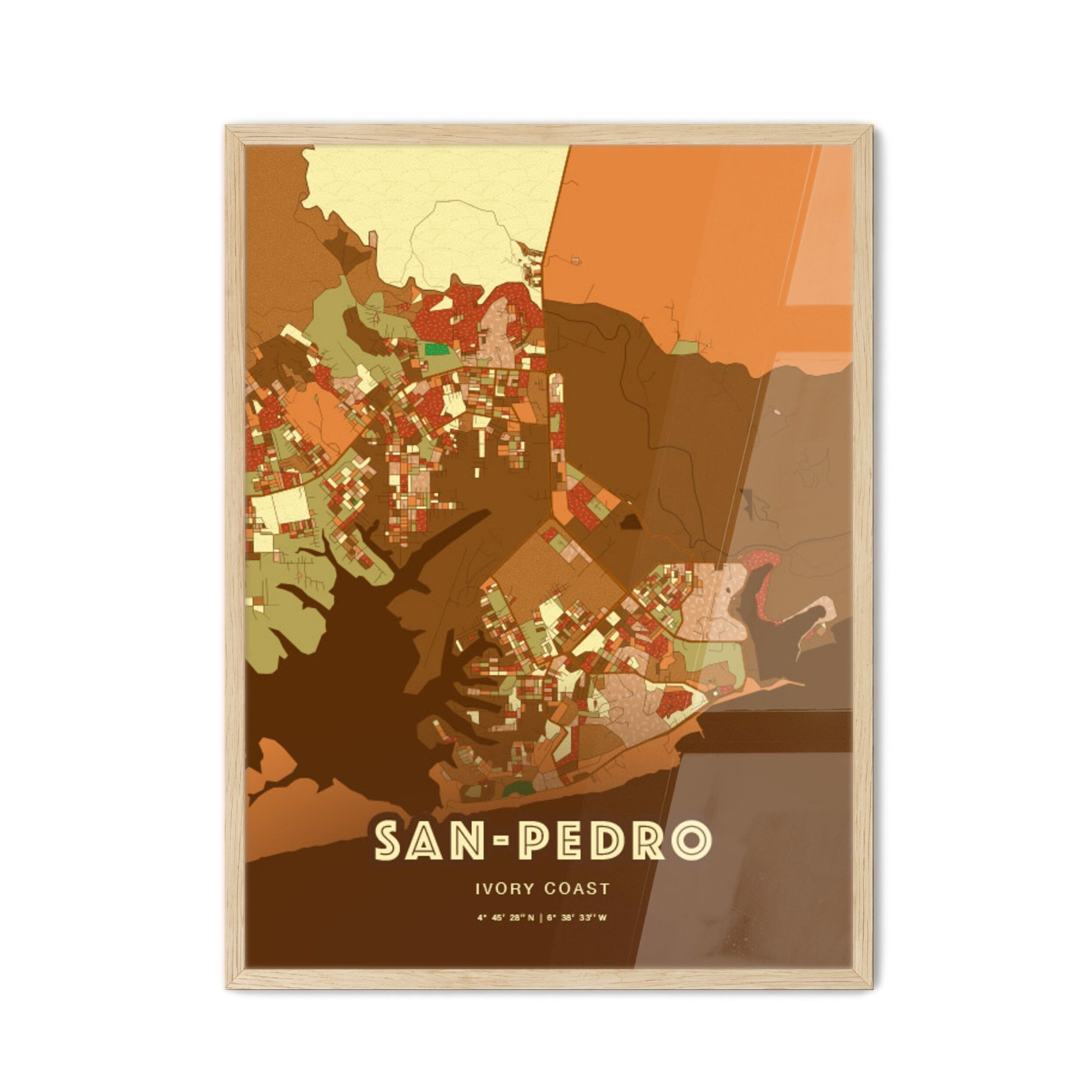 Colorful SAN-PEDRO IVORY COAST Fine Art Map Farmhouse