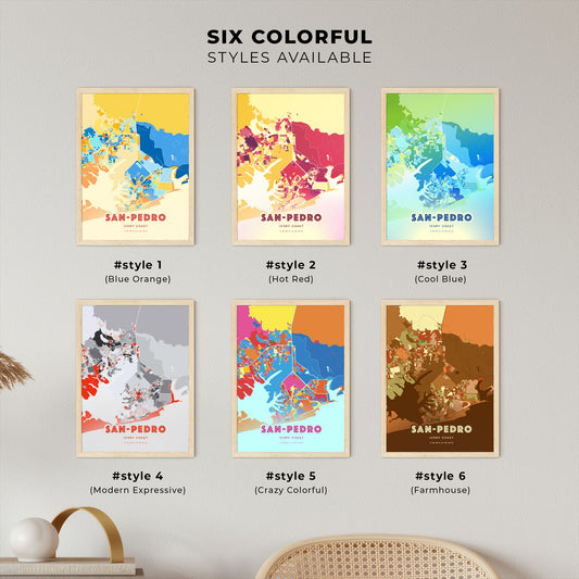Colorful SAN-PEDRO IVORY COAST Fine Art Map