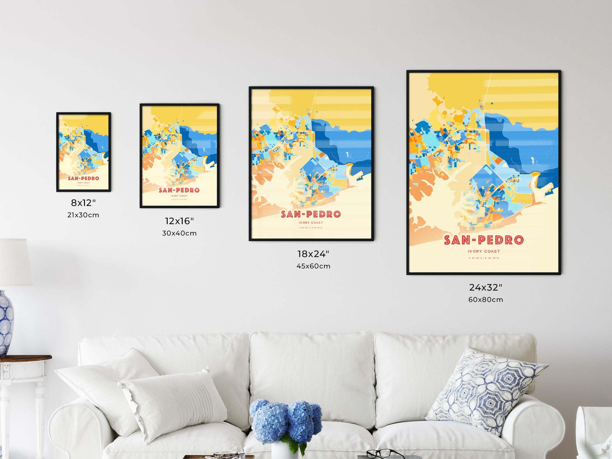 Colorful SAN-PEDRO IVORY COAST Fine Art Map