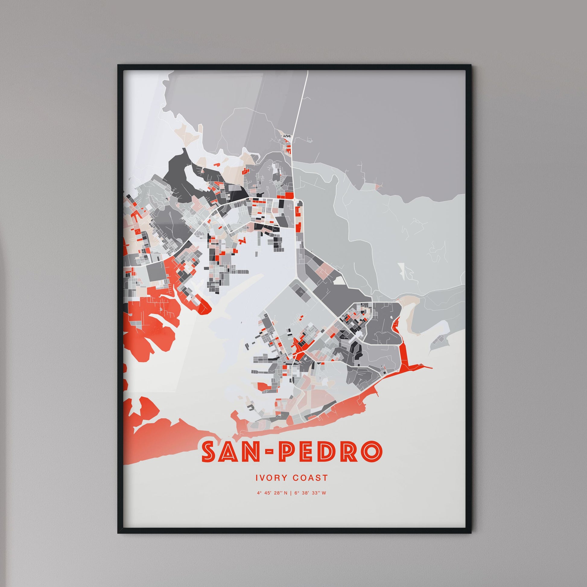 Colorful SAN-PEDRO IVORY COAST Fine Art Map Modern