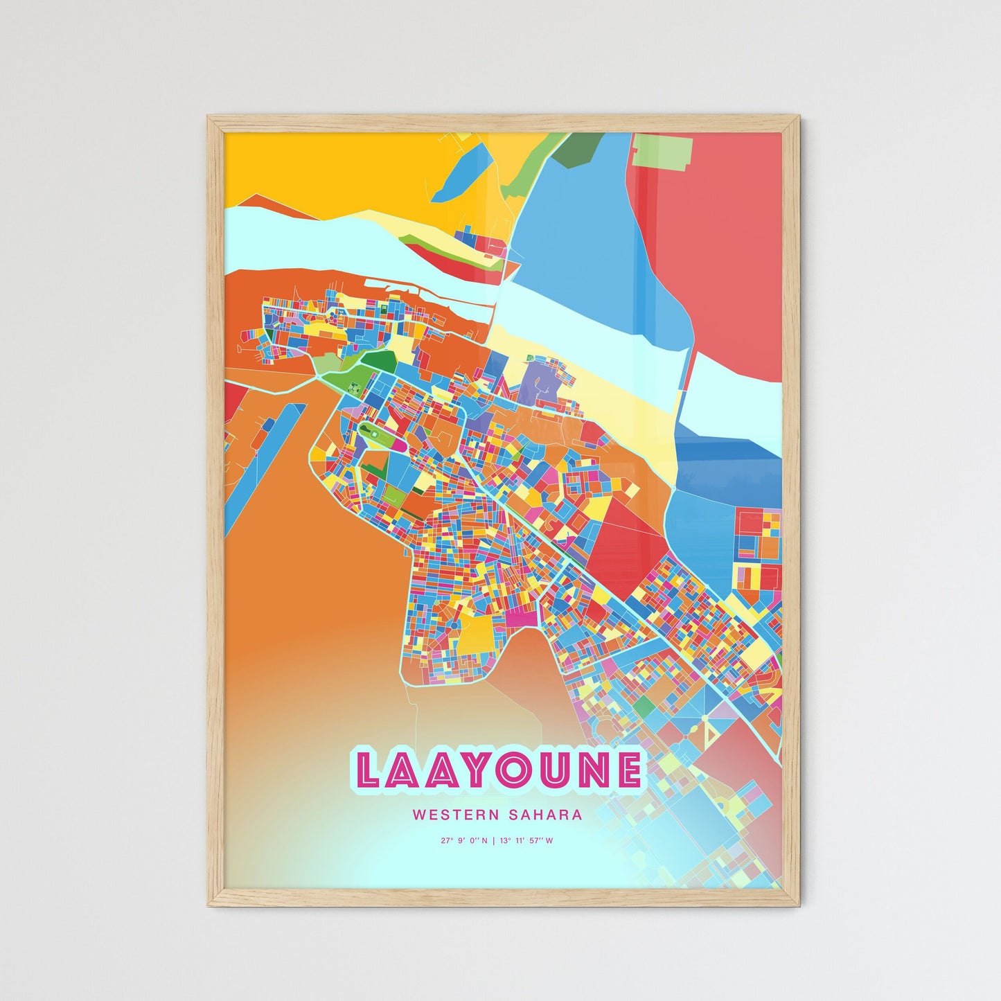 Colorful LAAYOUNE WESTERN SAHARA Fine Art Map Crazy Colors