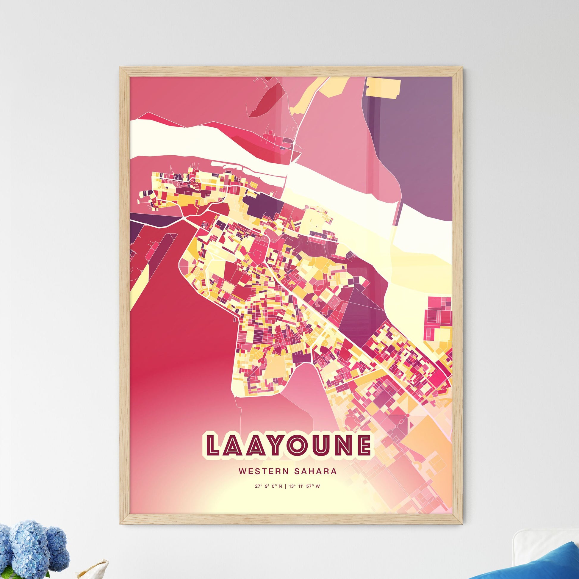 Colorful LAAYOUNE WESTERN SAHARA Fine Art Map Hot Red