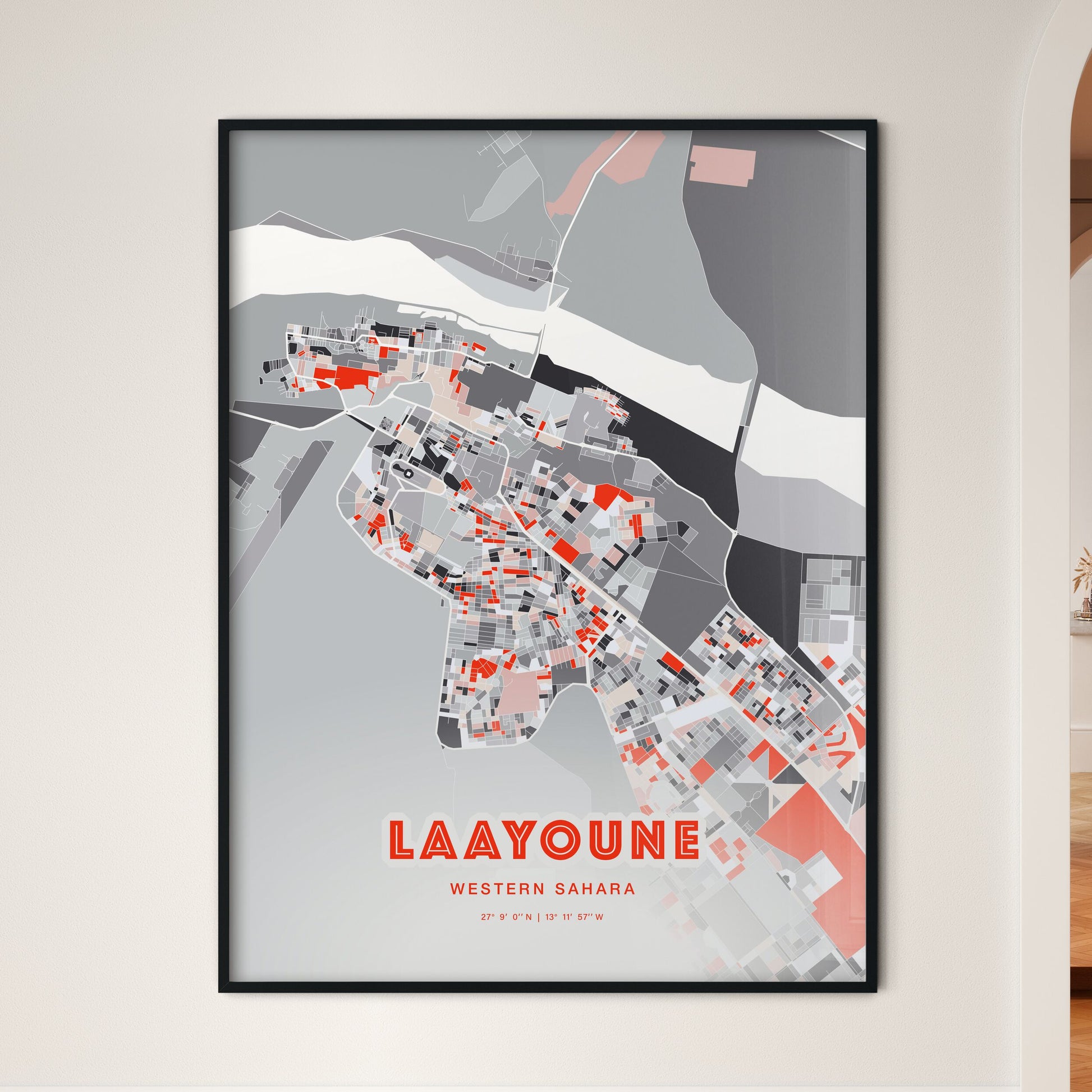 Colorful LAAYOUNE WESTERN SAHARA Fine Art Map Modern