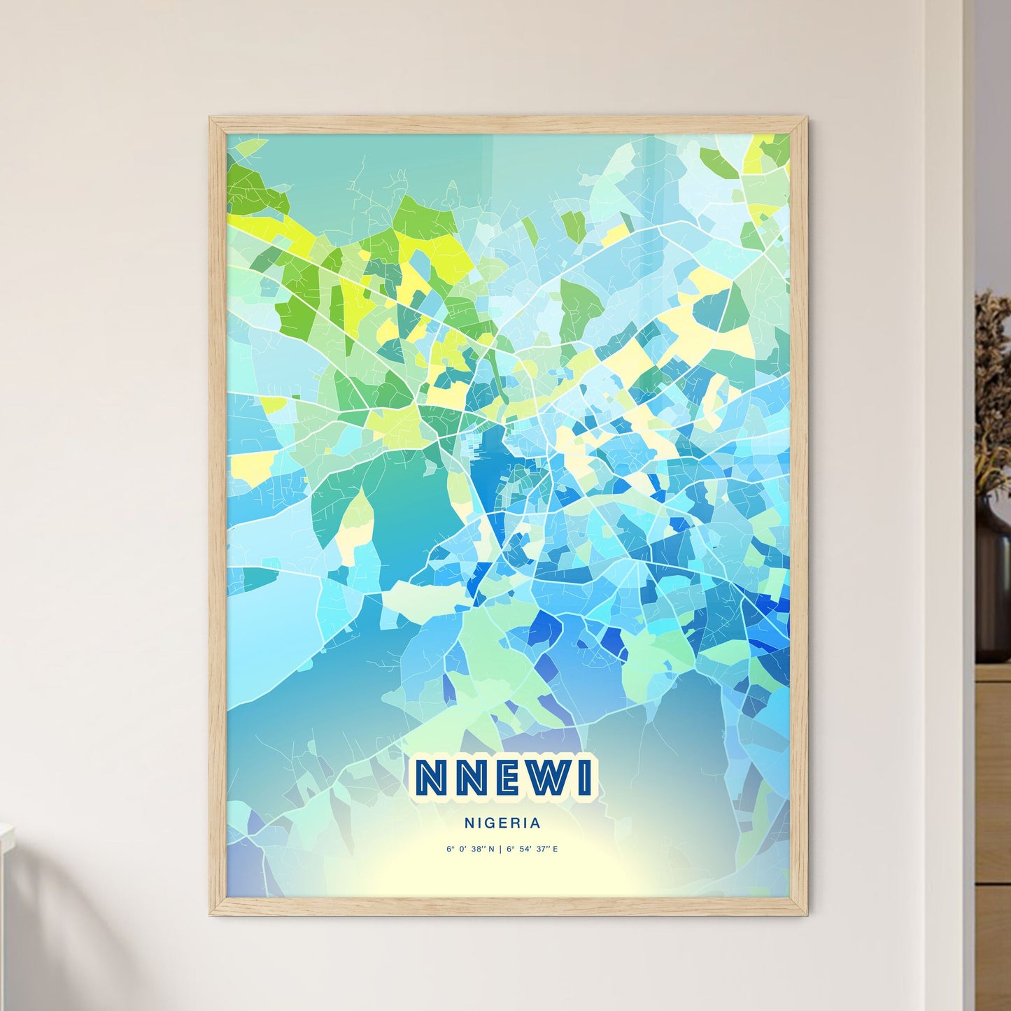 Colorful NNEWI NIGERIA Fine Art Map Cool Blue