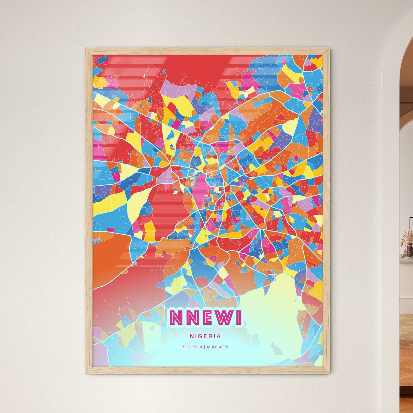 Colorful NNEWI NIGERIA Fine Art Map Crazy Colors