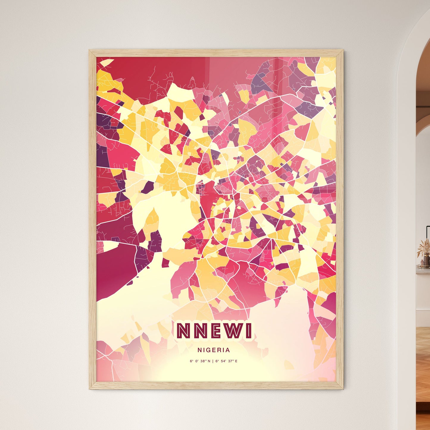 Colorful NNEWI NIGERIA Fine Art Map Hot Red