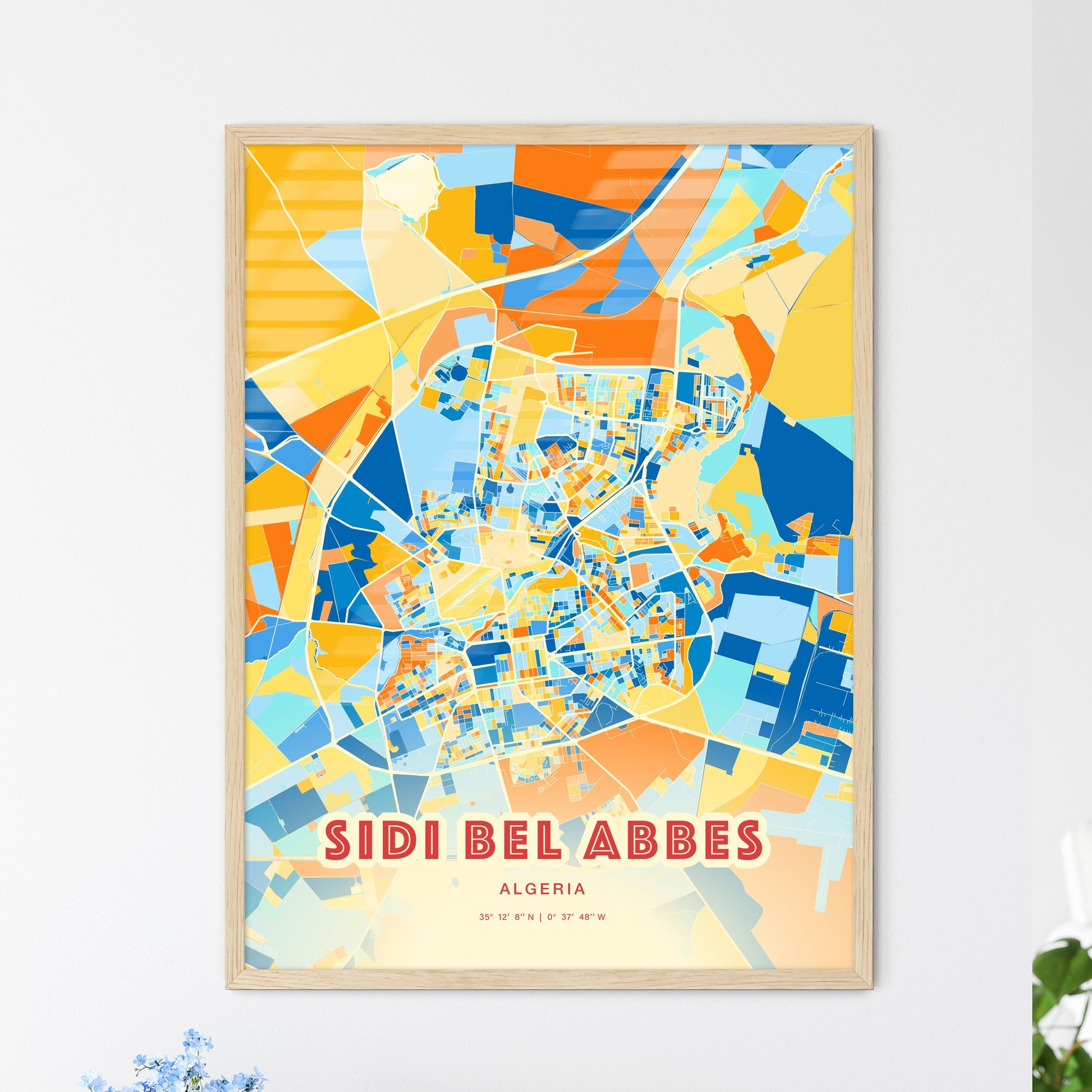 Colorful SIDI BEL ABBES ALGERIA Fine Art Map Blue Orange